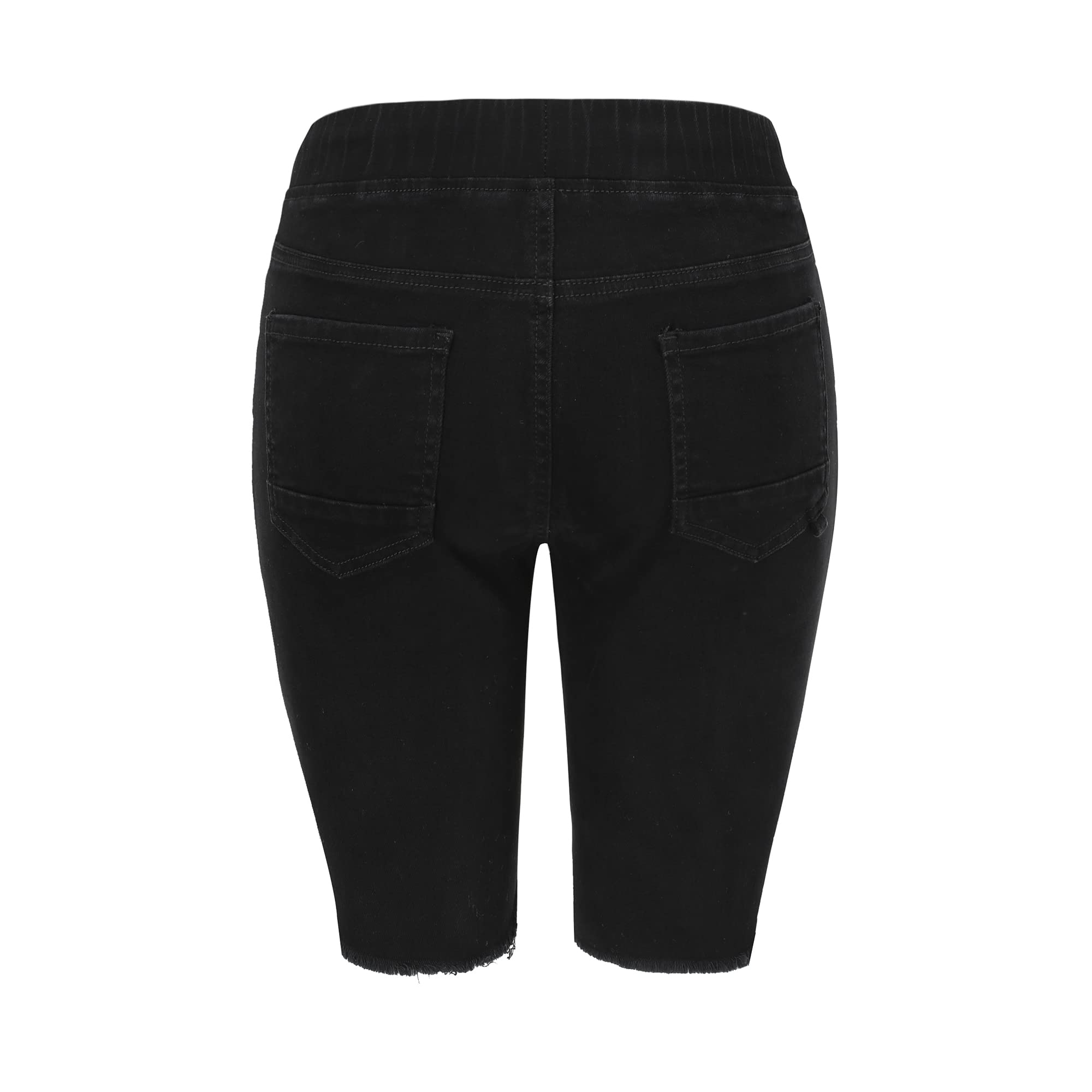 **THUNDER STAR Women's Ripped Denim Bermuda Shorts - Distressed Knee-Length Stretch Jeans Shorts for Casual Wear & Summer Outfits**