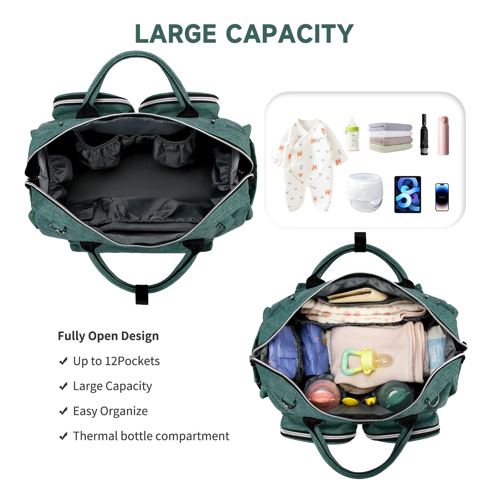 Large Unisex Diaper Bag Backpack with Changing Pad & Stroller Straps - Stylish Baby Travel Tote for Parents (Green) | Perfect for Daycare, Outings & Family Trips