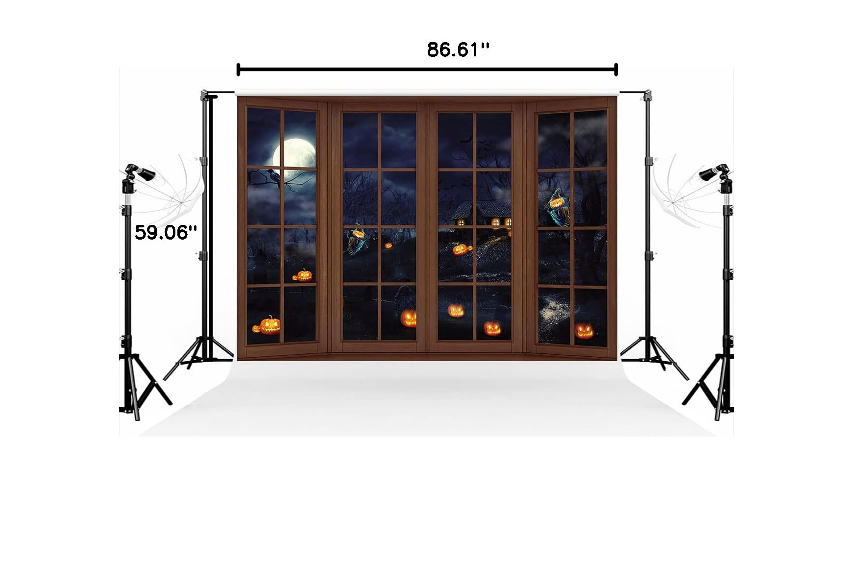 7x5ft Halloween Photo Backdrop with Wood Windows & Pumpkin Lanterns - Spooky Night Photography Background for Studio, Party Decor, Halloween Props (2.2x1.5m) - Perfect for Halloween Photoshoots, Themed Parties & Social Media Content