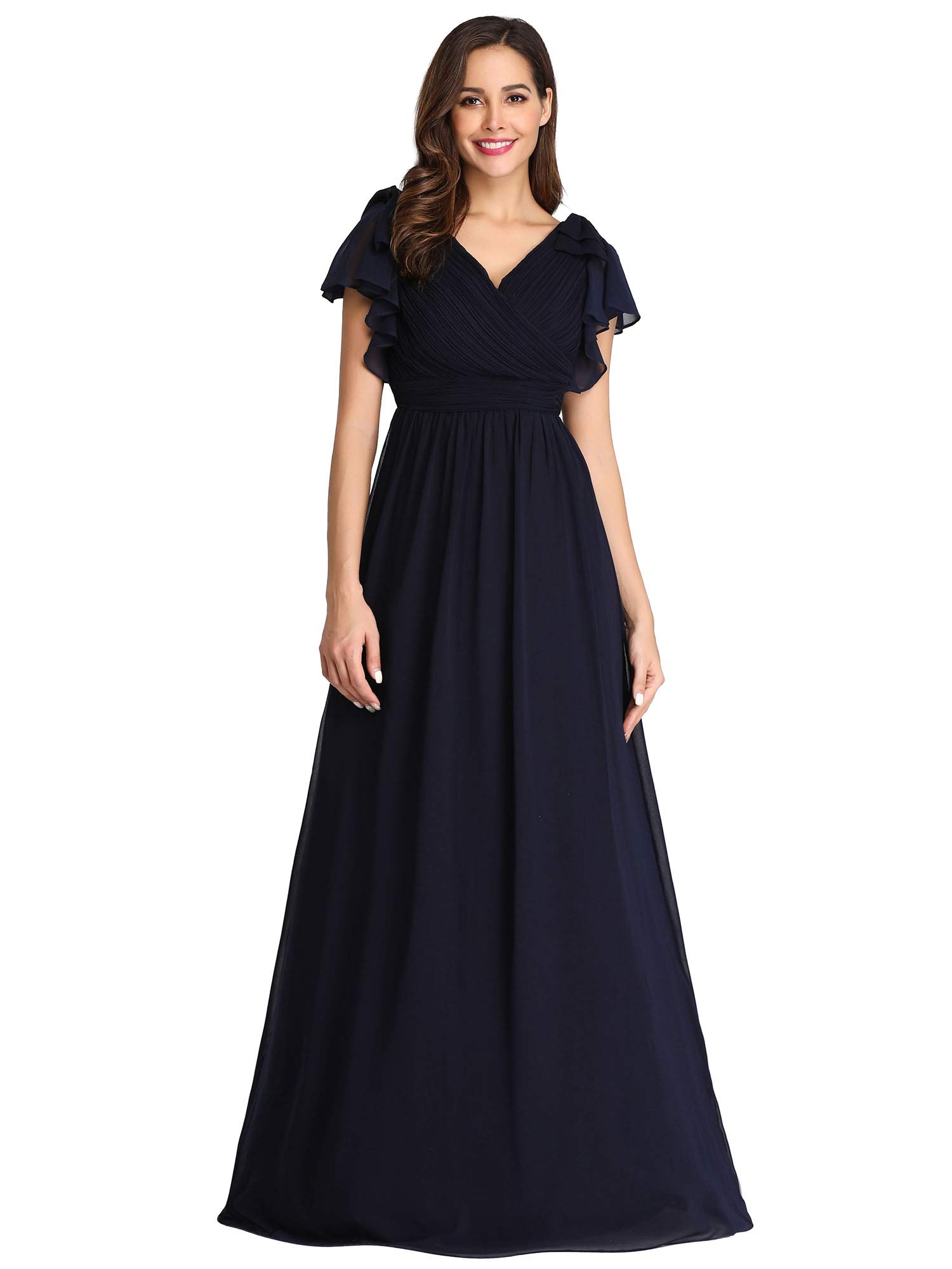 Ever-Pretty Women's A-Line Wedding Bridesmaid Dress Long Formal Gown with V-Neck & Lace Detail - Perfect for Weddings, Prom, Evening Parties & Special Occasions