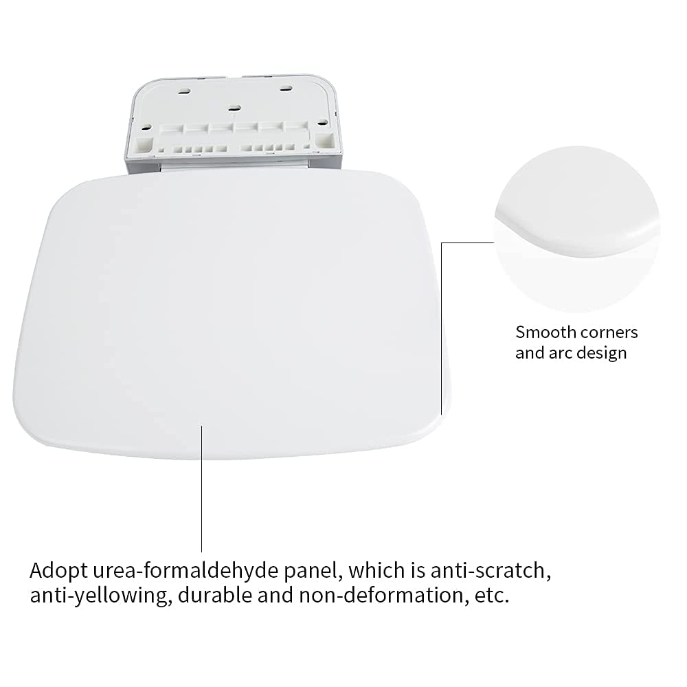 Foldable Wall-Mounted Shower Chair - 440LB Weight Capacity Shower Seat for Elderly, Pregnant Women & Heavy People - White Urea-Formaldehyde Shower Bench - Perfect for Bathroom Safety & Accessibility