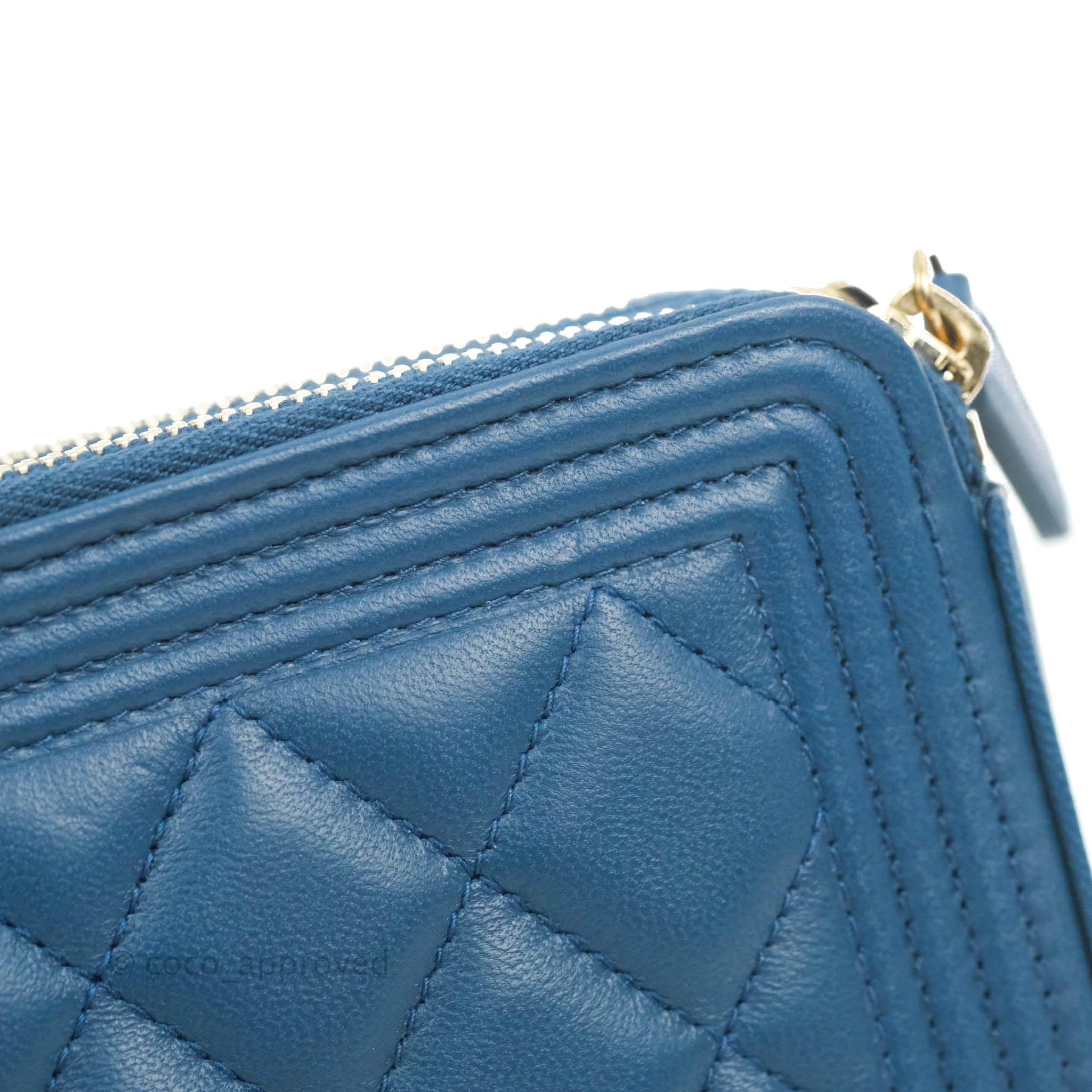 Chanel Boy Double Zip Clutch On Chain - Blue Lambskin Leather with Aged Gold Hardware - Luxury Crossbody Bag for Women, Perfect for Evening Parties & Date Nights