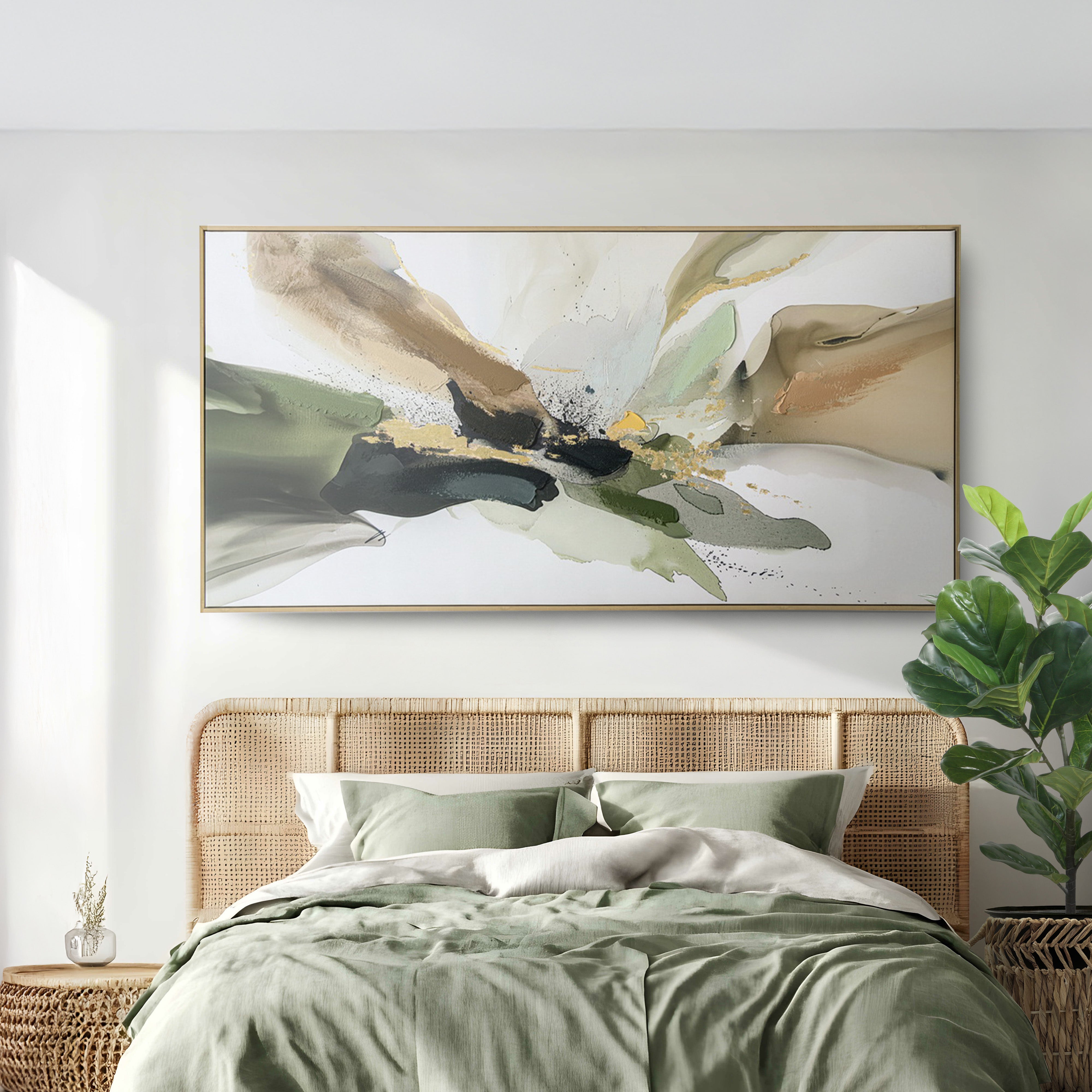 Urban Style Abstract Green Brushmarks Embellished Canvas Wall Art - Perfect for Living Room, Bedroom & Office Decor