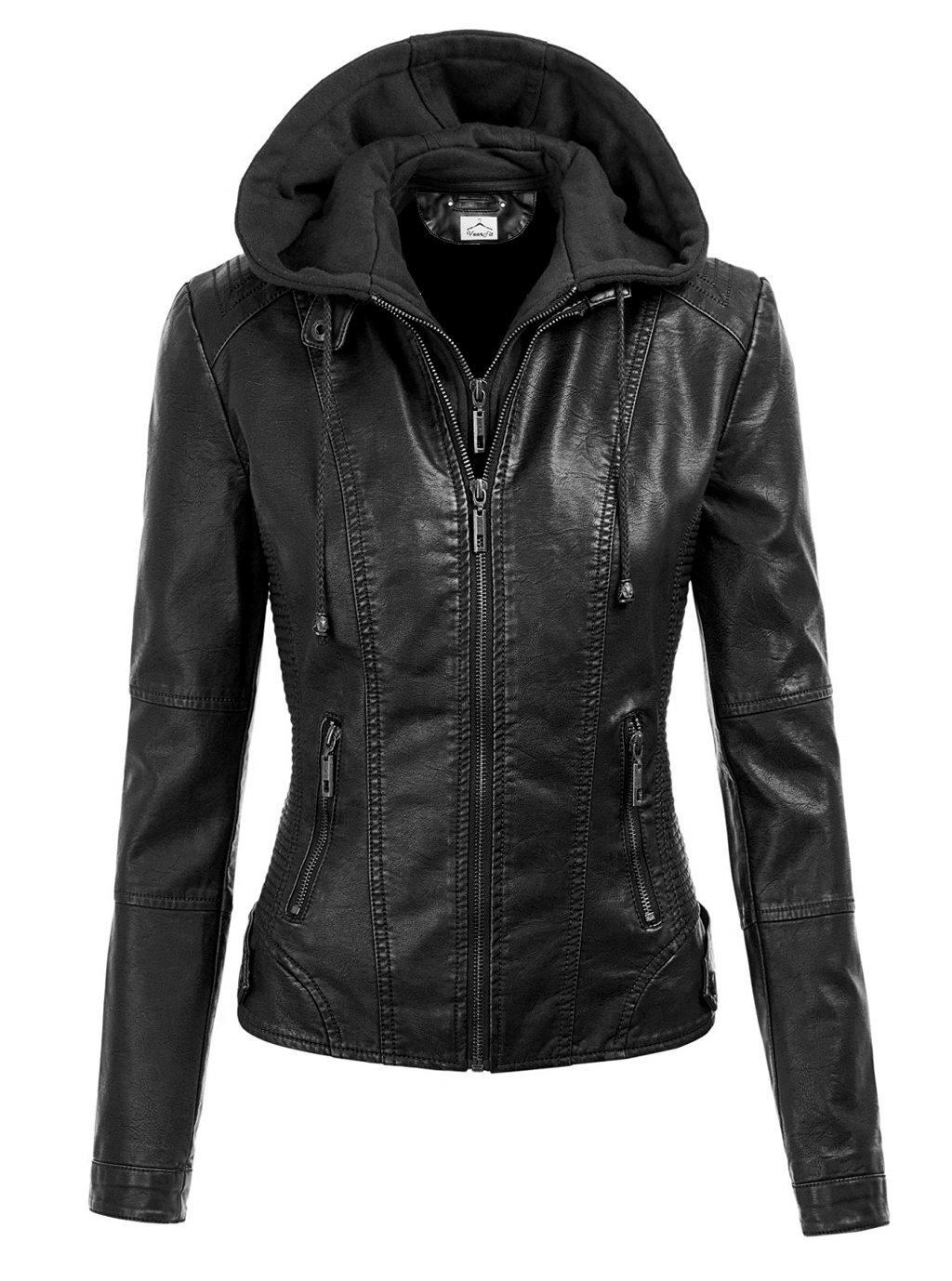 VearFit Flintoni Detachable Hood Real Lambskin Leather Jacket for Women - Stylish Winter Coat for Outdoor Activities & Casual Wear