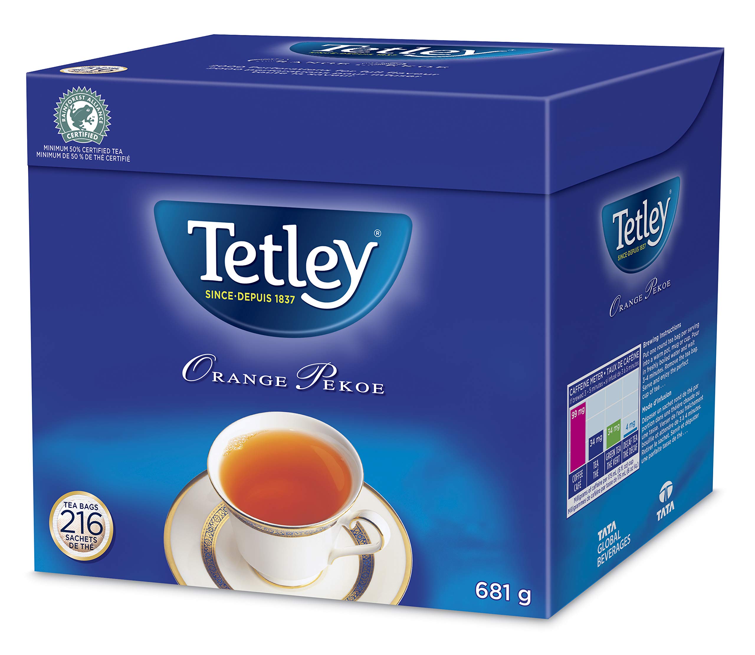 Tetley Orange Pekoe Black Tea Bags - 216 Count | Premium Loose Leaf Tea for Hot & Iced Tea | Perfect for Breakfast, Afternoon Tea & Office Refreshment