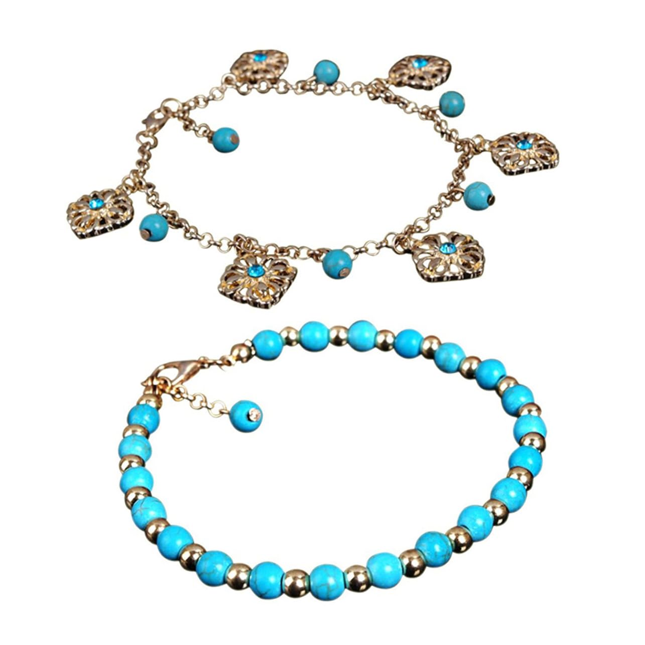 HAPINARY Boho Anklet Set for Women - 2PCS Vintage Beaded Ankle Bracelets with Rhinestones, Summer Beach Jewelry | Perfect for Festivals, Vacations & Boho Fashion Outfits