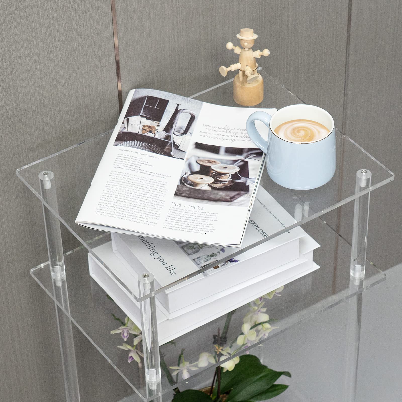 Clear Acrylic End Table - 3-Tier Modern Side Table & Nightstand (15.7