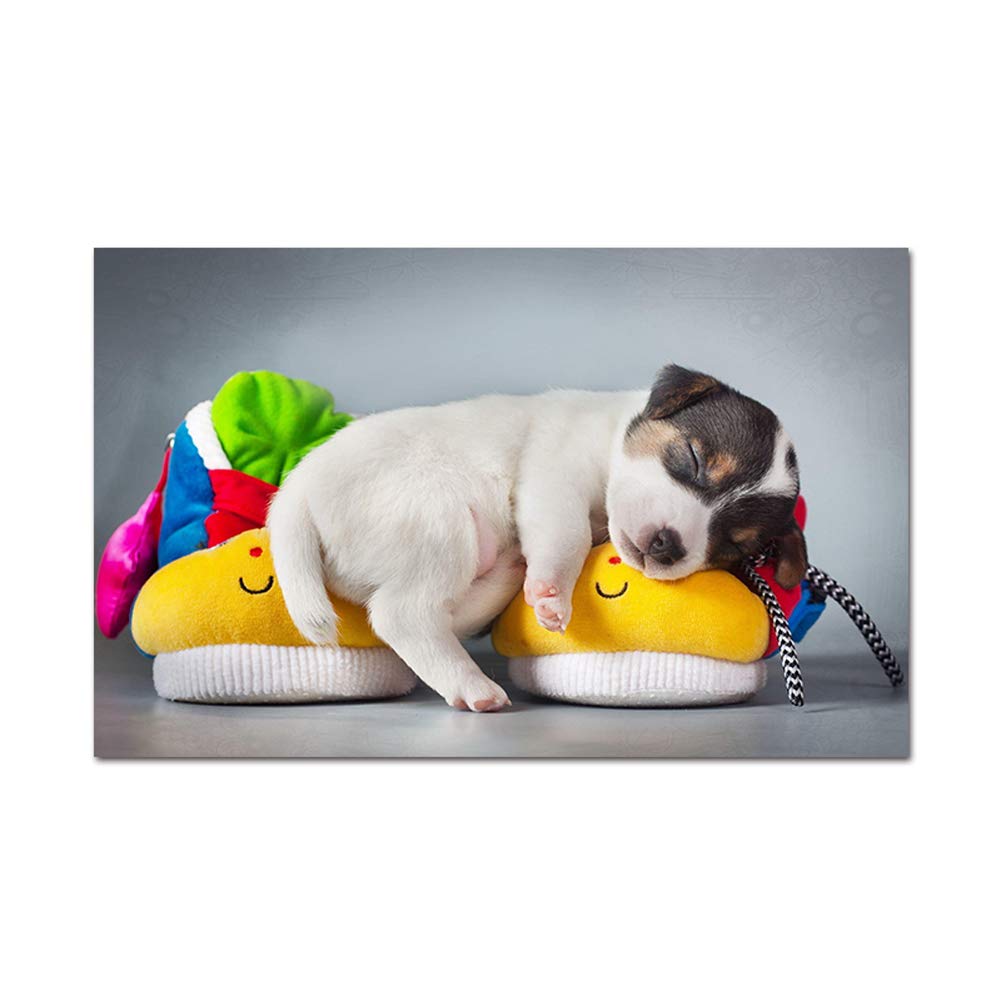 ZENDA Large Framed Wall Art - Sleeping Dog Painting for Living Room & Bedroom Decor - Ready to Hang Canvas Animal Artwork - Perfect for Pet Lovers' Home & Office Decoration