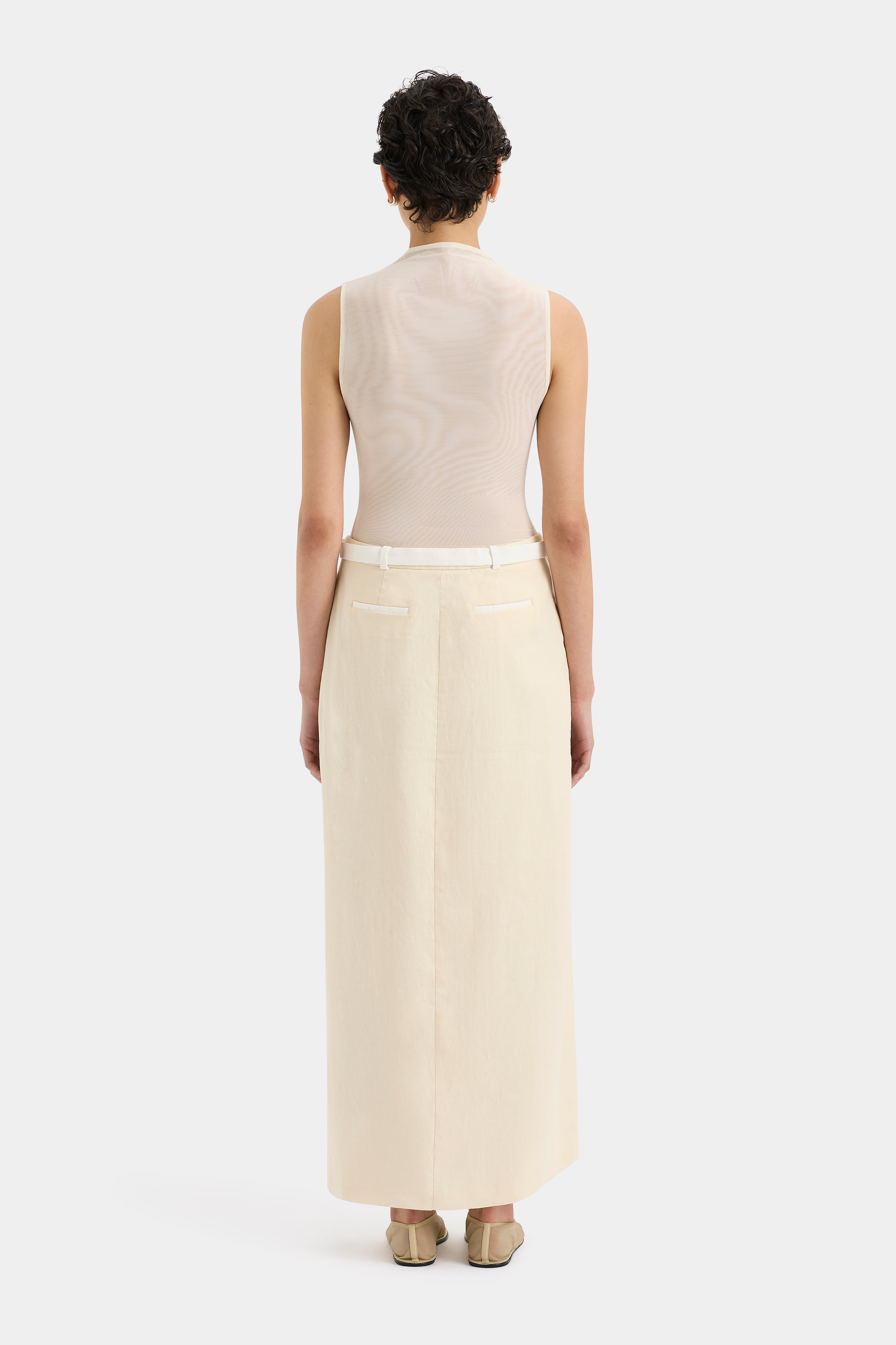 Dune Midi Skirt in Cream - Women's High Waisted A-Line Skirt for Casual Wear, Office & Date Night