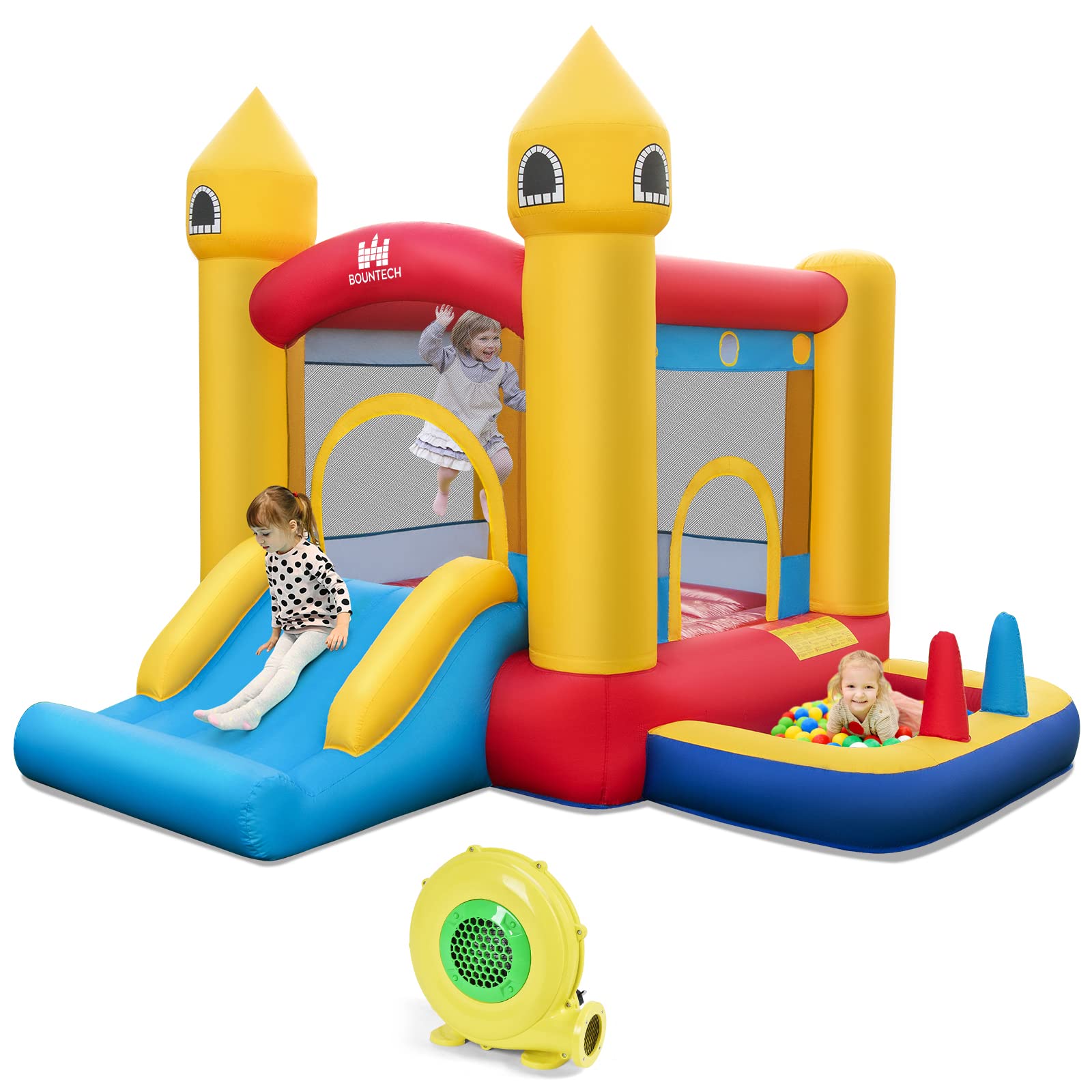BOUNTECH Inflatable Bounce House for Kids 5-12 - Outdoor & Indoor Jumping Castle with 480W Blower, Basketball Hoop & Ball Throwing - Perfect for Backyard Parties, Birthday Gifts & Family Fun Activities