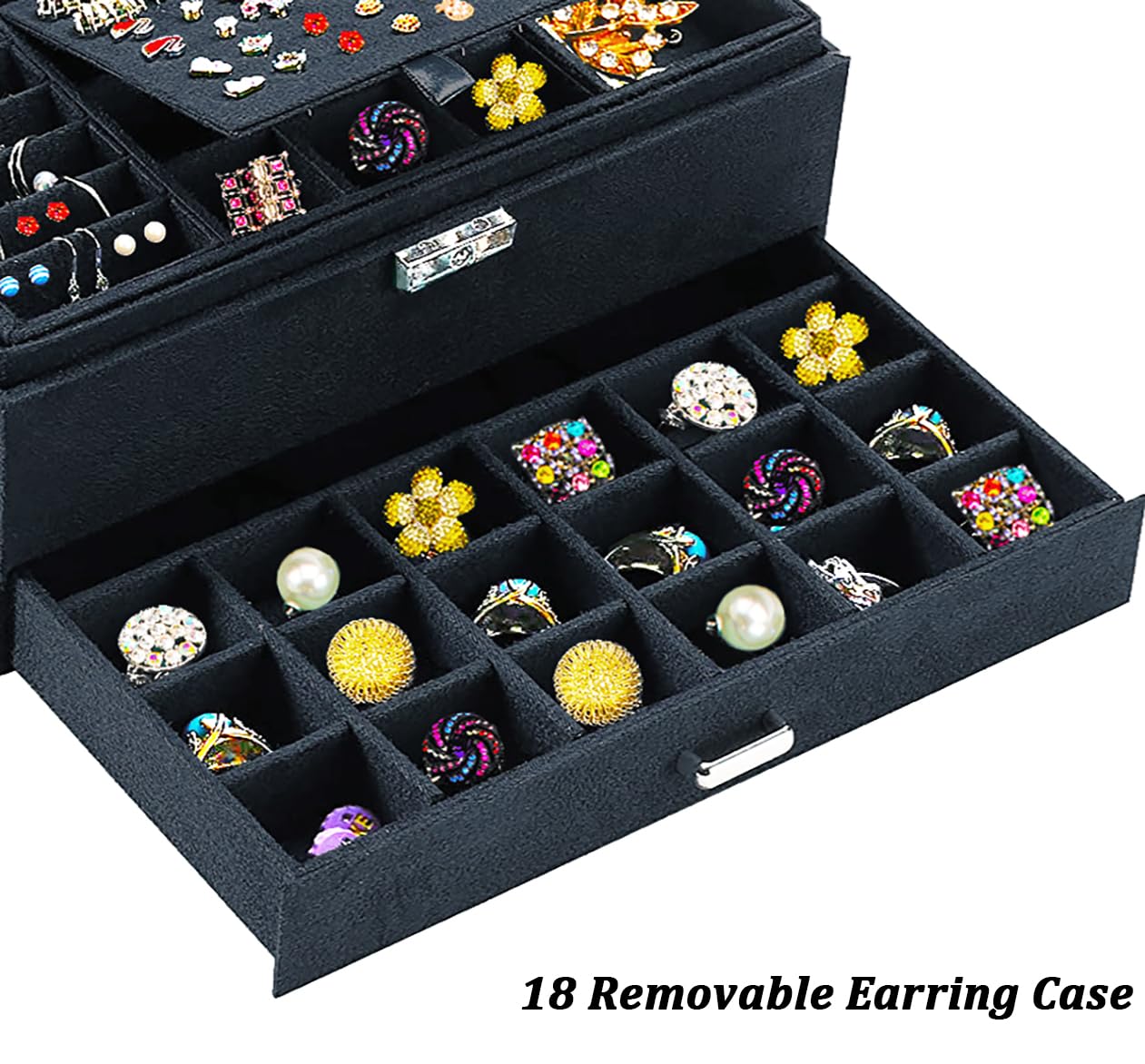 Black Velvet Jewelry Box with Lock for Women - Elegant Jewelry Organizer for Necklaces, Earrings, Rings & Bracelets | Perfect for Travel, Gift Giving & Bedroom Storage