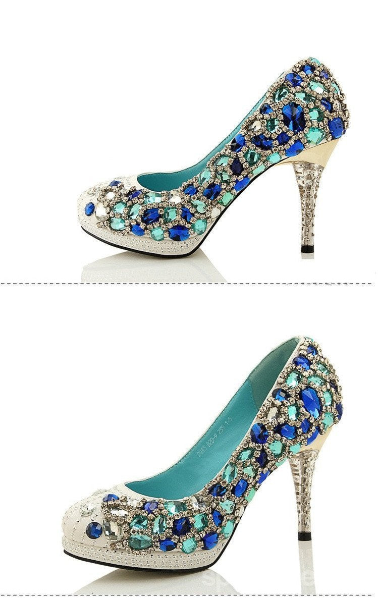 Handmade Rhinestone High Heels - Pointed Toe Crystal Wedding Shoes for Women (4 Colors, Style S028) | Elegant Bridal Party, Prom, Evening & Special Occasion Footwear