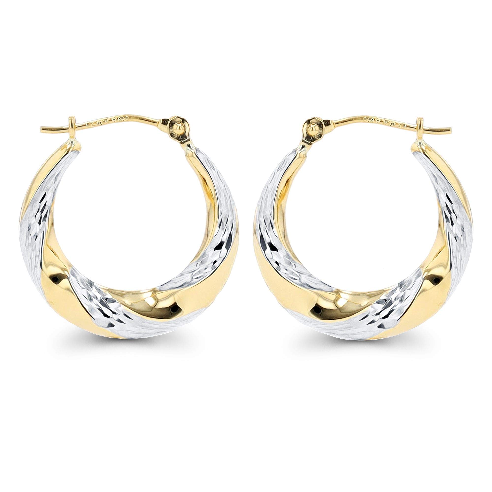 14K Solid Gold Twisted Hoop Earrings for Women - 4x20mm Polished & Satin Finish Hypoallergenic Hoops | Sensitive Ears Safe | Perfect for Everyday Wear, Office & Special Occasions