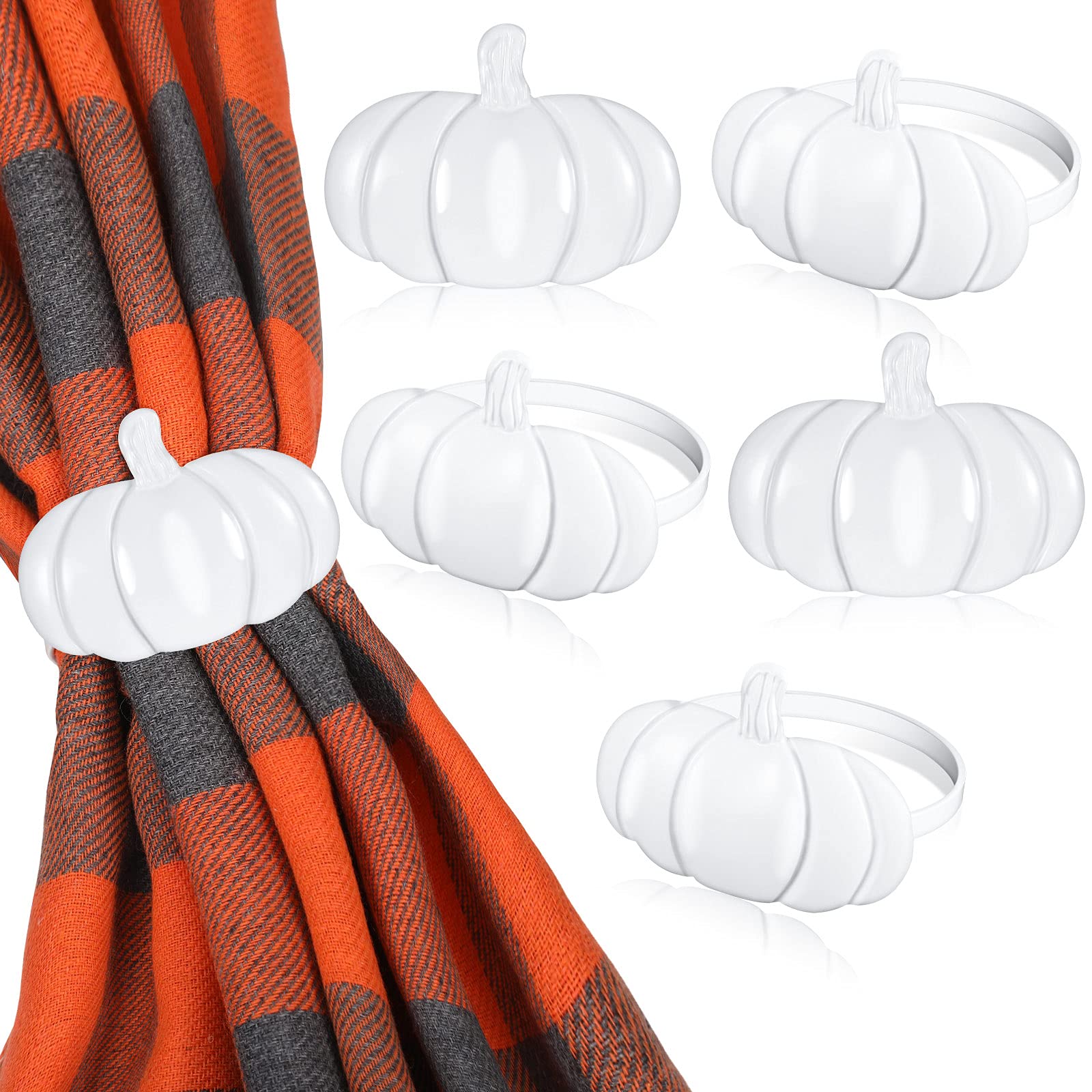 6 Pack Rustic Alloy Metal White Pumpkin Napkin Rings - Thanksgiving & Fall Table Decor for Harvest, Halloween, and Autumn Dinner Parties - Elegant Napkin Holders for Seasonal Table Settings