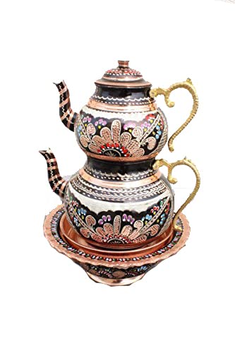 Handmade Copper Tea Pot Set - Traditional Turkish Samovar & Teapot Kettle for Authentic Tea Brewing | Perfect for Home Tea Ceremonies, Gifts & Turkish Coffee Making