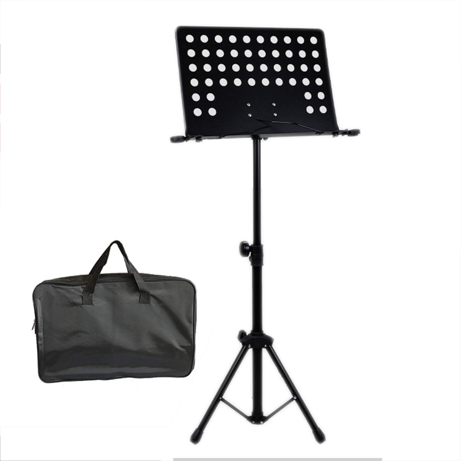 Professional Black Collapsible Music Stand with Carrying Bag & 2 Side Microphone Clips - Adjustable Tripod for Home, Orchestra, Band Practice & Live Performances - Portable Instrument Stand for Violin, Guitar, Sheet Music (Stand+Bag Included)