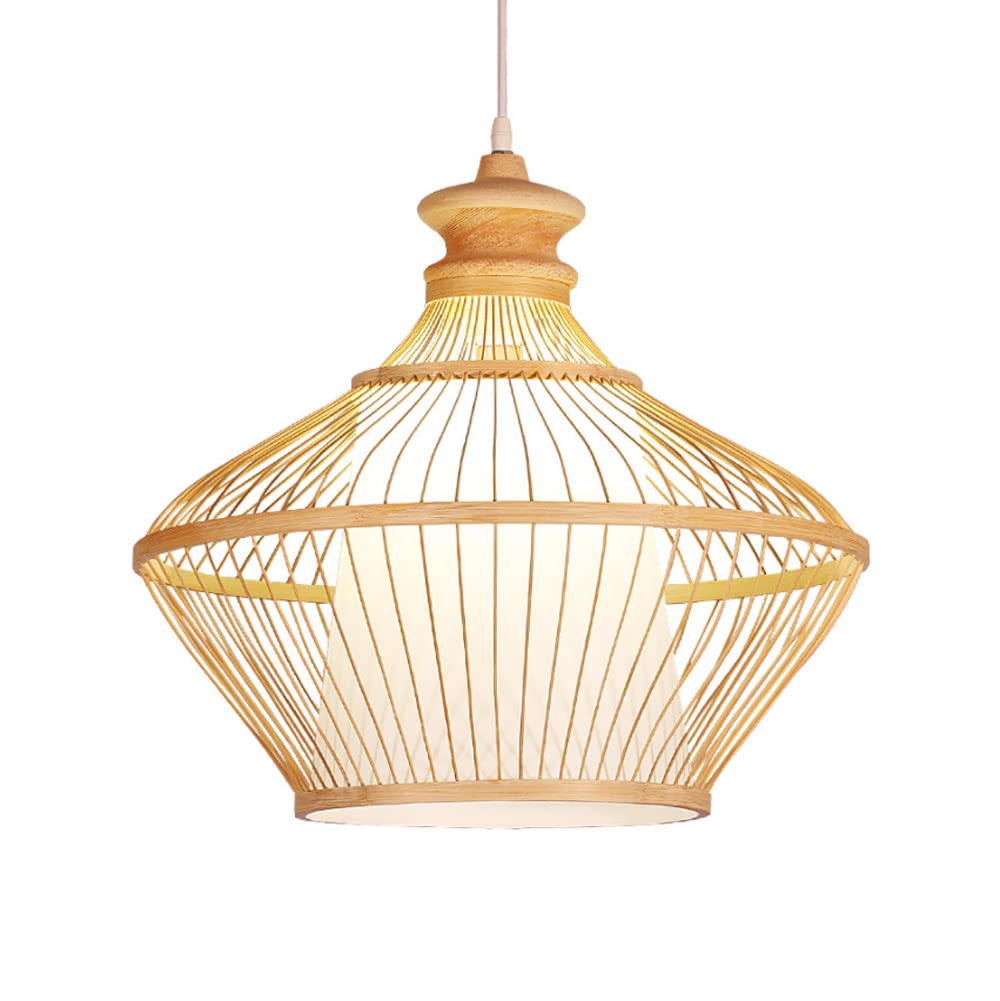 Hand-Woven Rattan Chandelier - Creative Bamboo Birdcage Pendant Light with Woven Lampshade for Ceiling, Bedroom & Study | Boho Indoor Lighting Fixture for Home Decor, Dining Room & Cozy Spaces