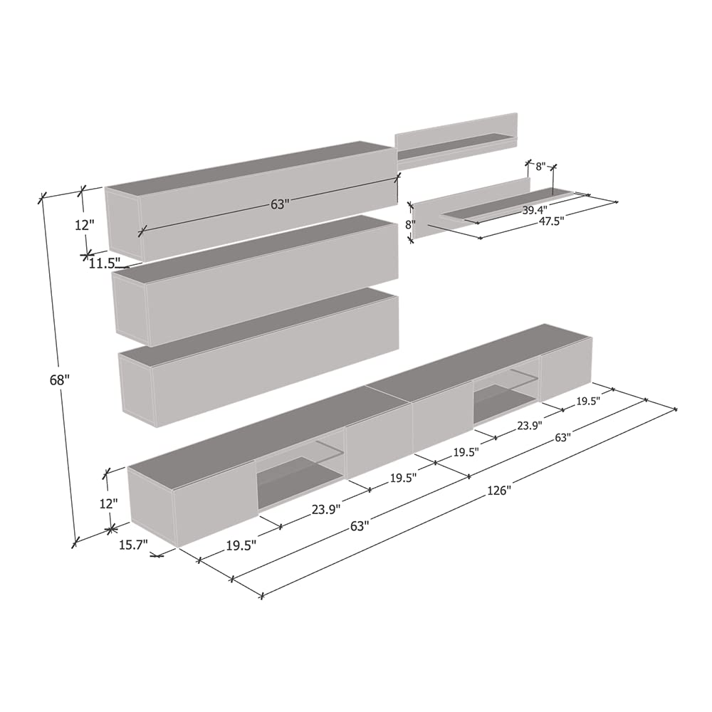 Modern White Wall-Mounted TV Stand with Storage Shelves & LED Lights - Floating Entertainment Center Console for Living Room & Bedroom - Meble Furniture Fly J1 33TV Stand - Perfect for Small Spaces & Home Theater Setups