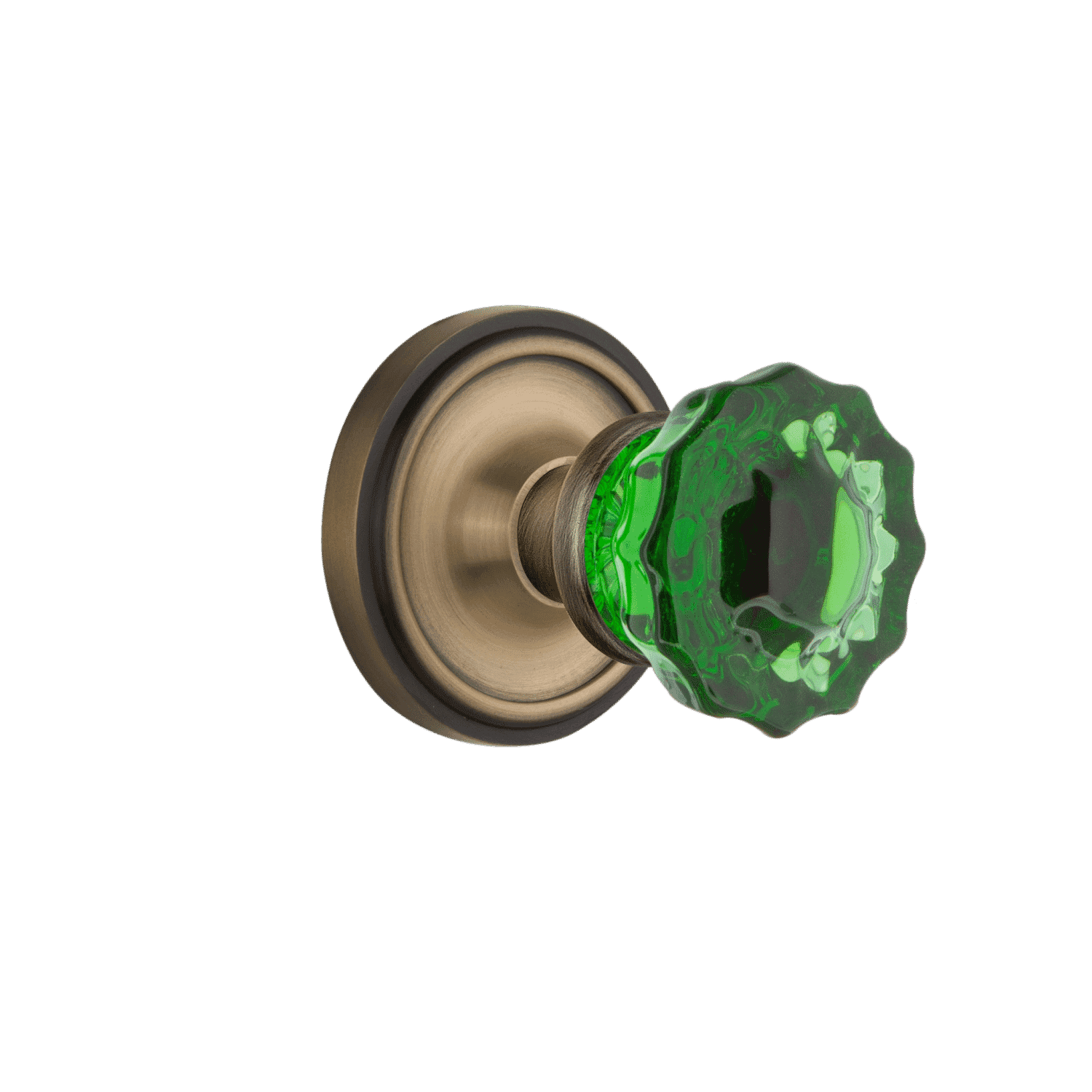 Antique Brass Classic Rosette with Emerald Crystal Knob - Elegant Cabinet & Drawer Pull for Vintage Home Decor | Perfect for Dressers, Wardrobes & Furniture Hardware
