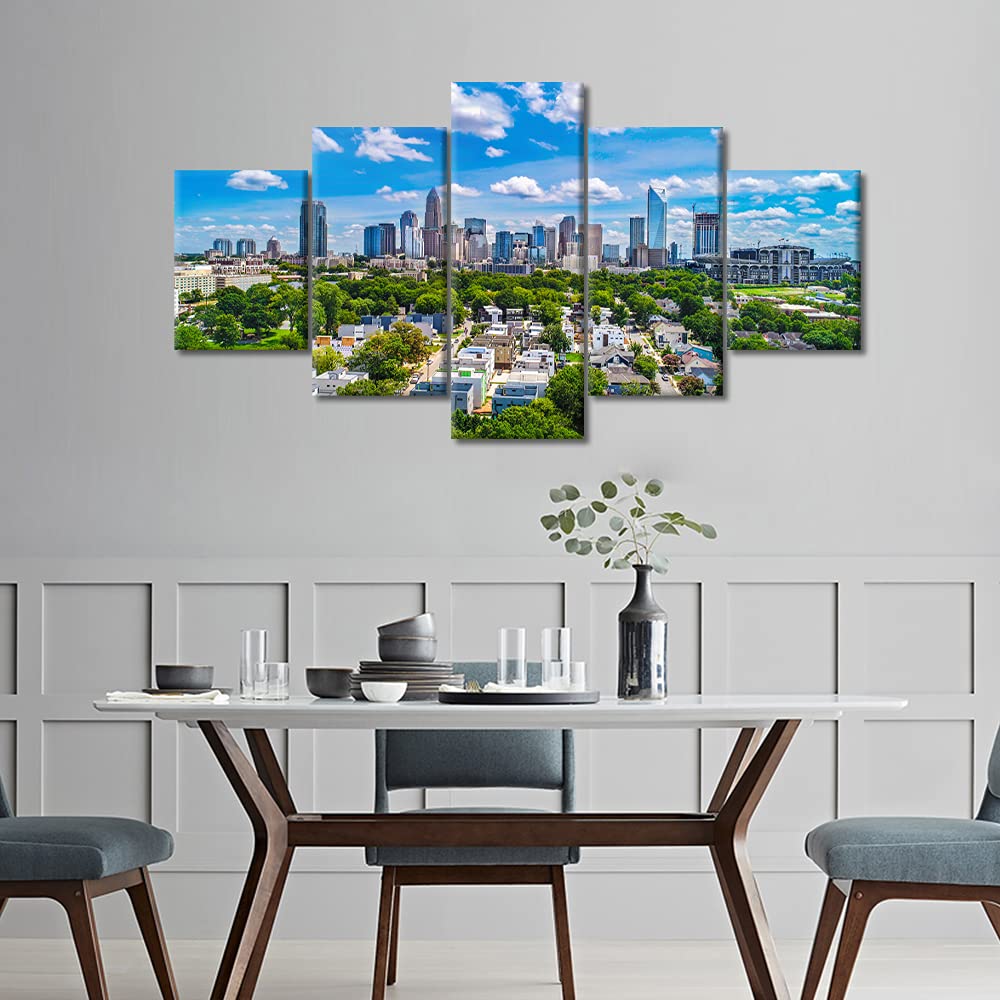 TUMOVO 5-Panel Canvas Wall Art - Charlotte North Carolina Cityscape Skyline Painting, Modern Home Decor for Living Room, Stretched & Framed Ready to Hang (60
