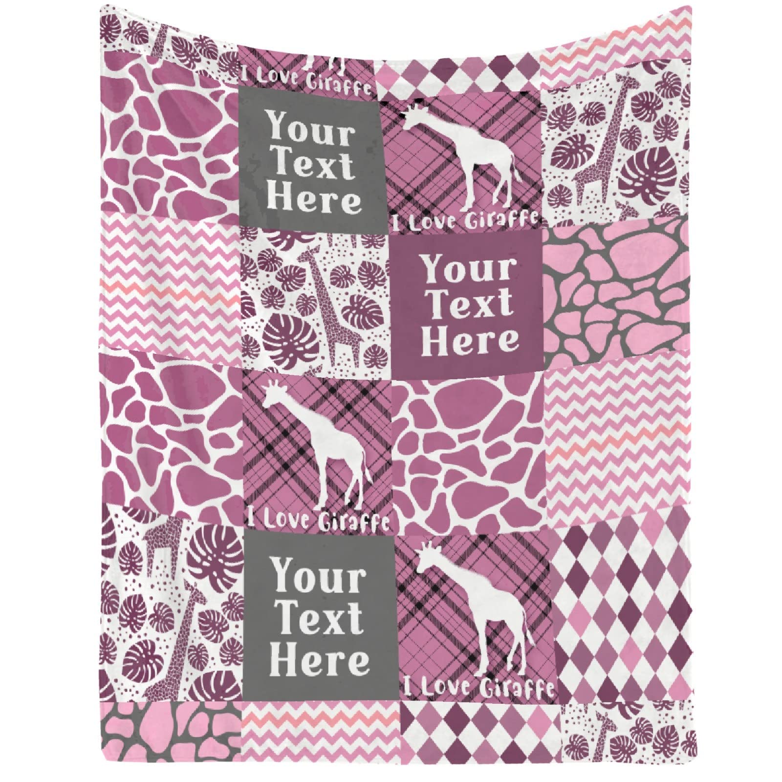 Personalized Baby Name Blanket - Soft Flannel Fleece Custom Blanket for Newborns & Toddlers - Giraffe Print Nursery Throw - 90