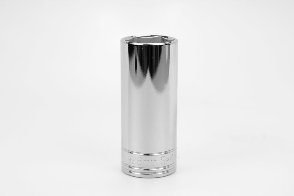 1/2 Inch Drive 26mm 6-Point Deep Chrome Socket - Professional Grade Metric Impact Socket for Automotive Repair & DIY Projects