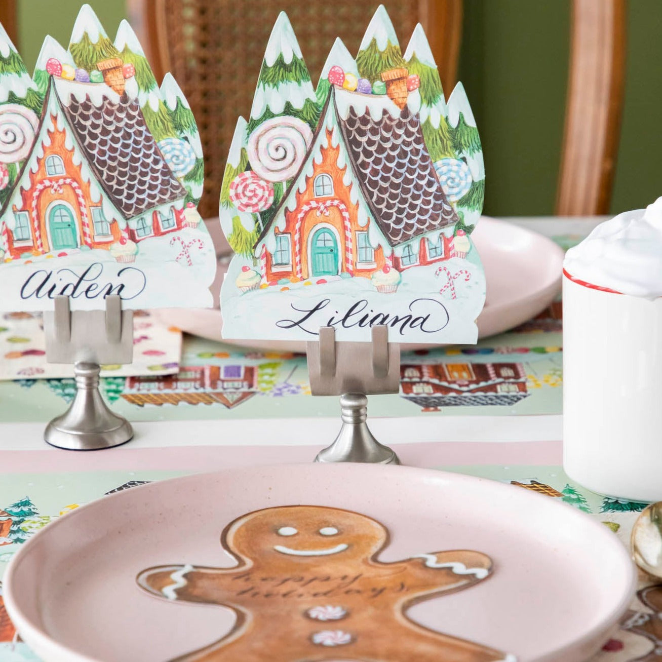 Personalized Gingerbread Place Card Holders - Christmas Party Table Setting & Holiday Dinner Decor