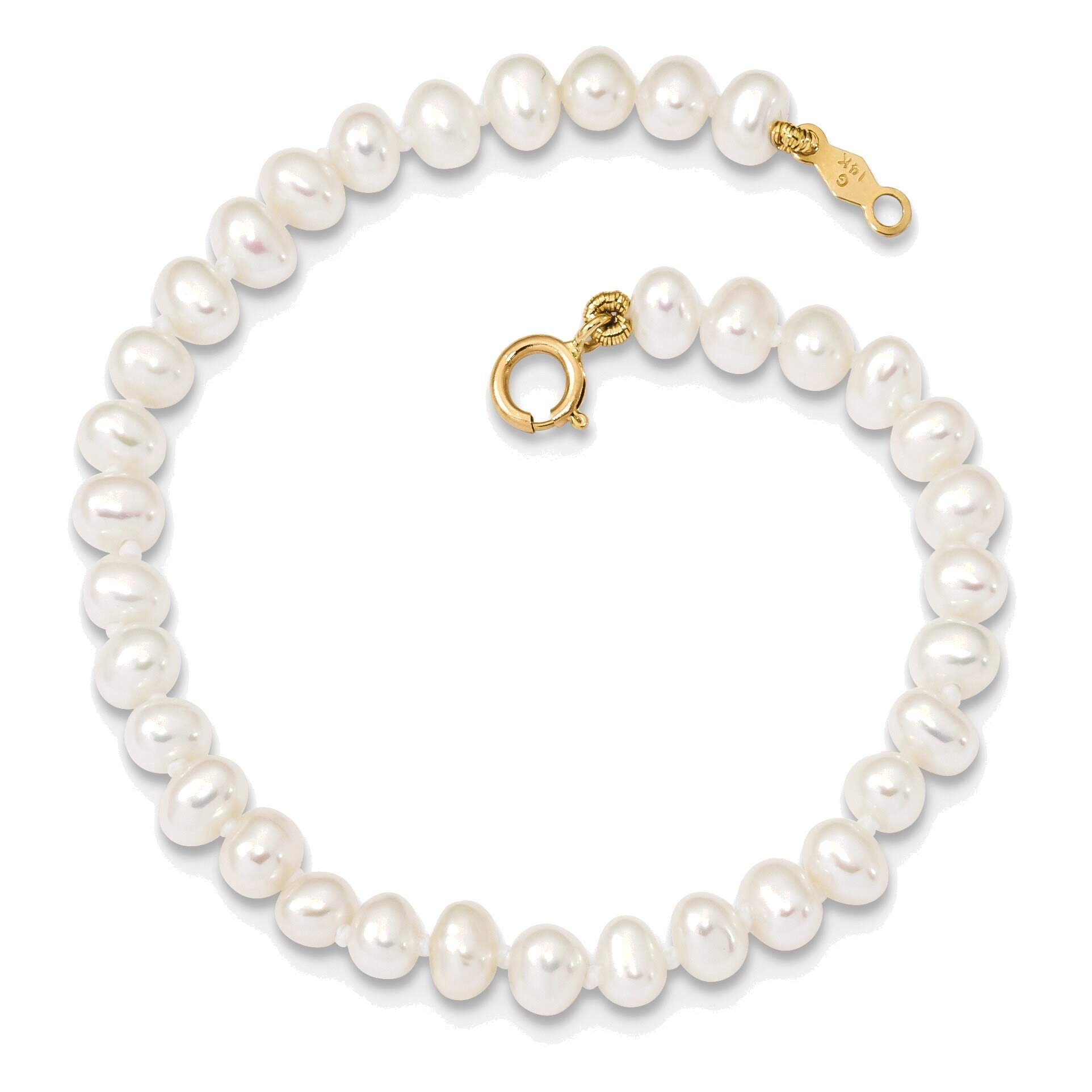 Bonyak 14K Yellow Gold Freshwater Cultured Pearl Bracelet - 3-4mm White Egg Shape Pearls, Elegant Jewelry Gift for Women, Perfect for Weddings, Anniversaries & Special Occasions