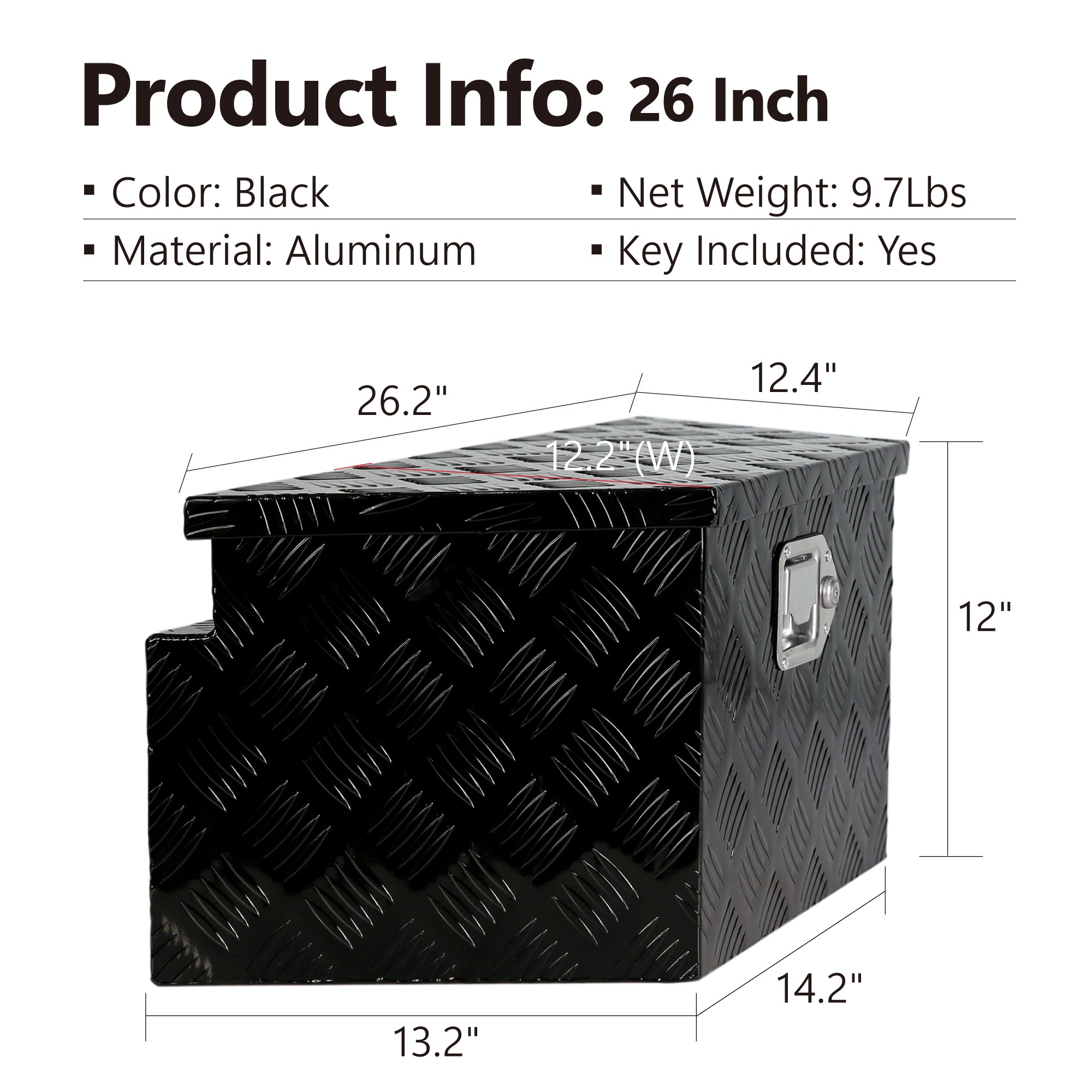 26 Inch Aluminum Tool Box with Lock - Waterproof Truck Bed Storage Organizer for Pickup, RV & Trailer (26.2