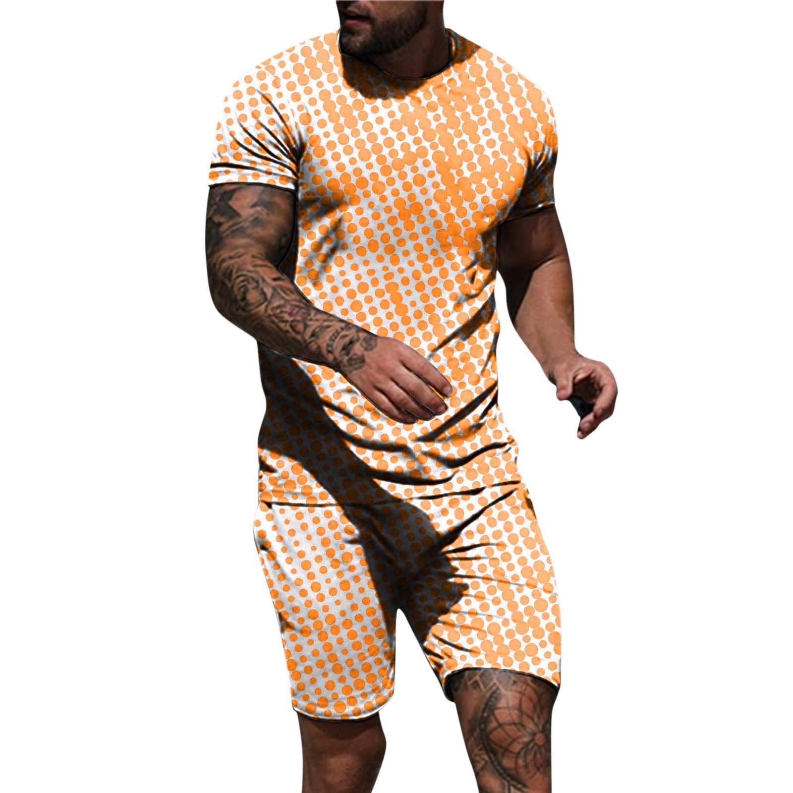 **Men's Casual Tracksuit Set - Elastic Waistband Sweatpants & Crew Neck T-Shirt - Summer Cotton Comfort Outfit for Travel, Gym & Holiday - Moisture-Wicking, Breathable & Stylish**    *(Ideal for workouts, lounging, vacations, and casual outings - perfect gift for birthdays and special occasions!)*