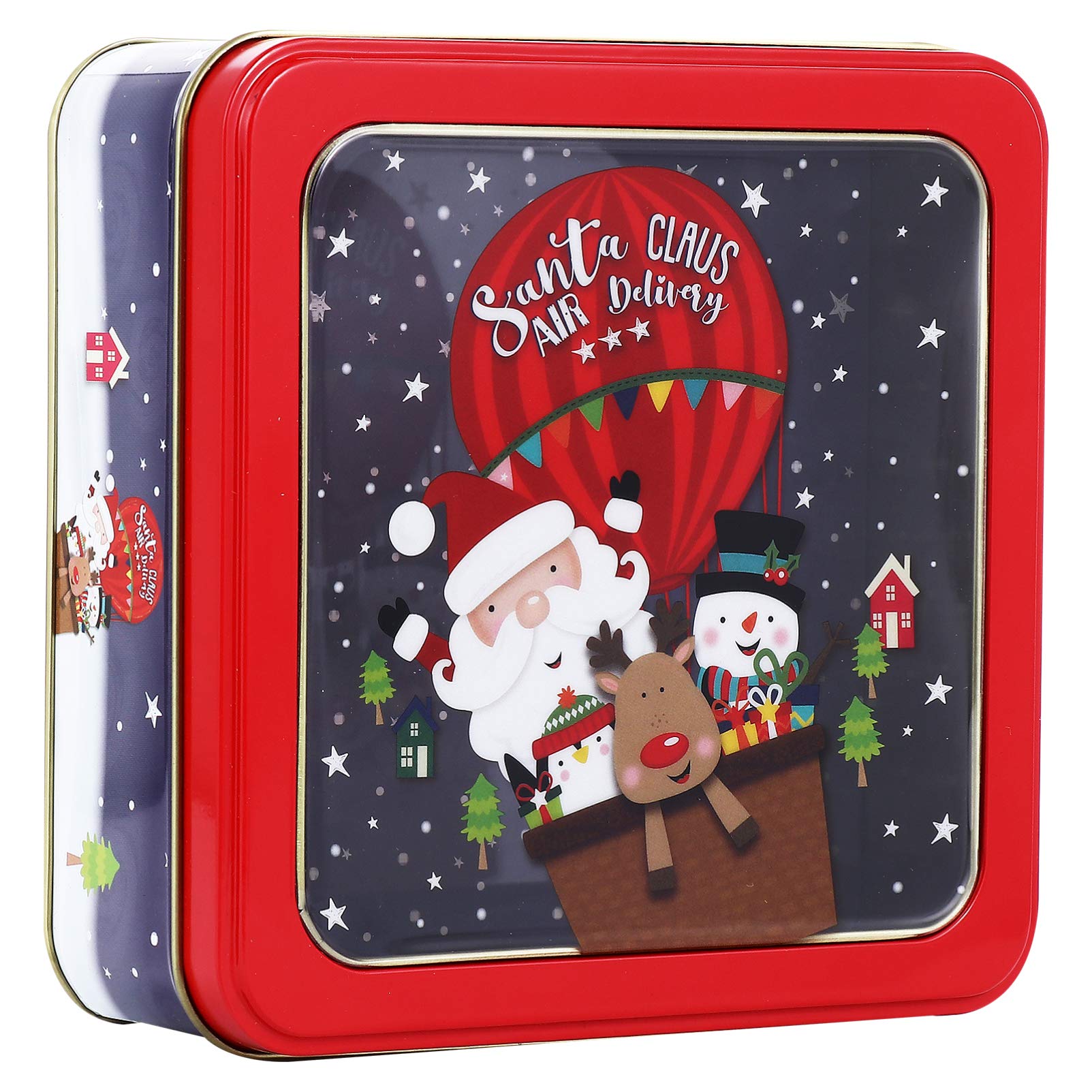NUOBESTY Christmas Tinplate Empty Tins with Lids - Holiday Candy & Cookie Storage Container, Xmas Gift Box, Festive Party Favors Supplies (Red) - Perfect for Christmas Decor, Gift Wrapping & Holiday Treat Storage