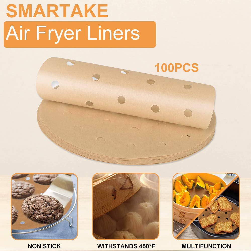 WanderLand 100-Pack 9-Inch Air Fryer Parchment Liners - Disposable Nonstick Round Baking Paper for Microwave, Oven & Air Fryer - Oil & Water Resistant, Bleach-Free - Perfect for Roasting, Baking & Reheating Food