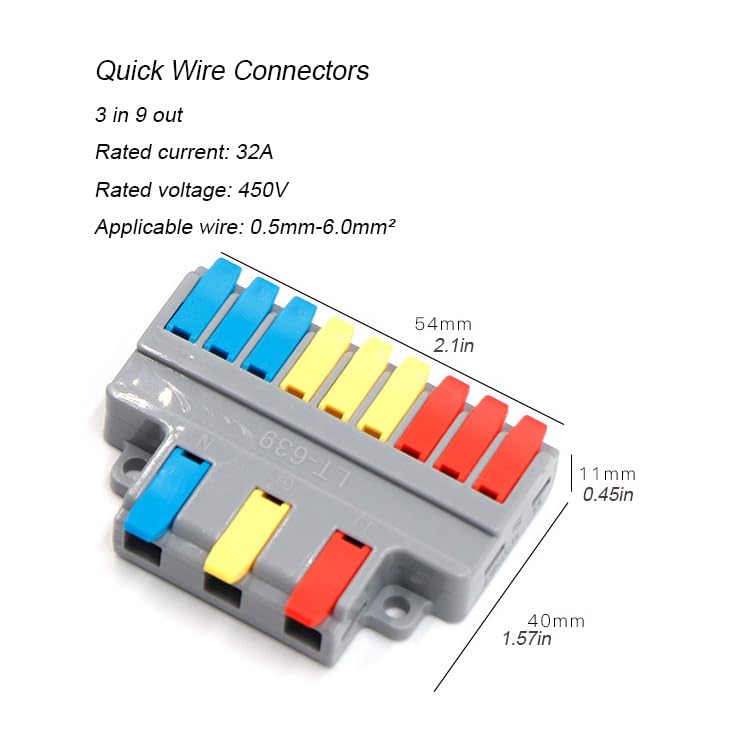 5PCS Compact Lever Wire Nut Connectors - 3 in 9 Out Quick Connect Terminals for 28-12 AWG Wires | Electrical Wiring, DIY Projects & Home Repairs