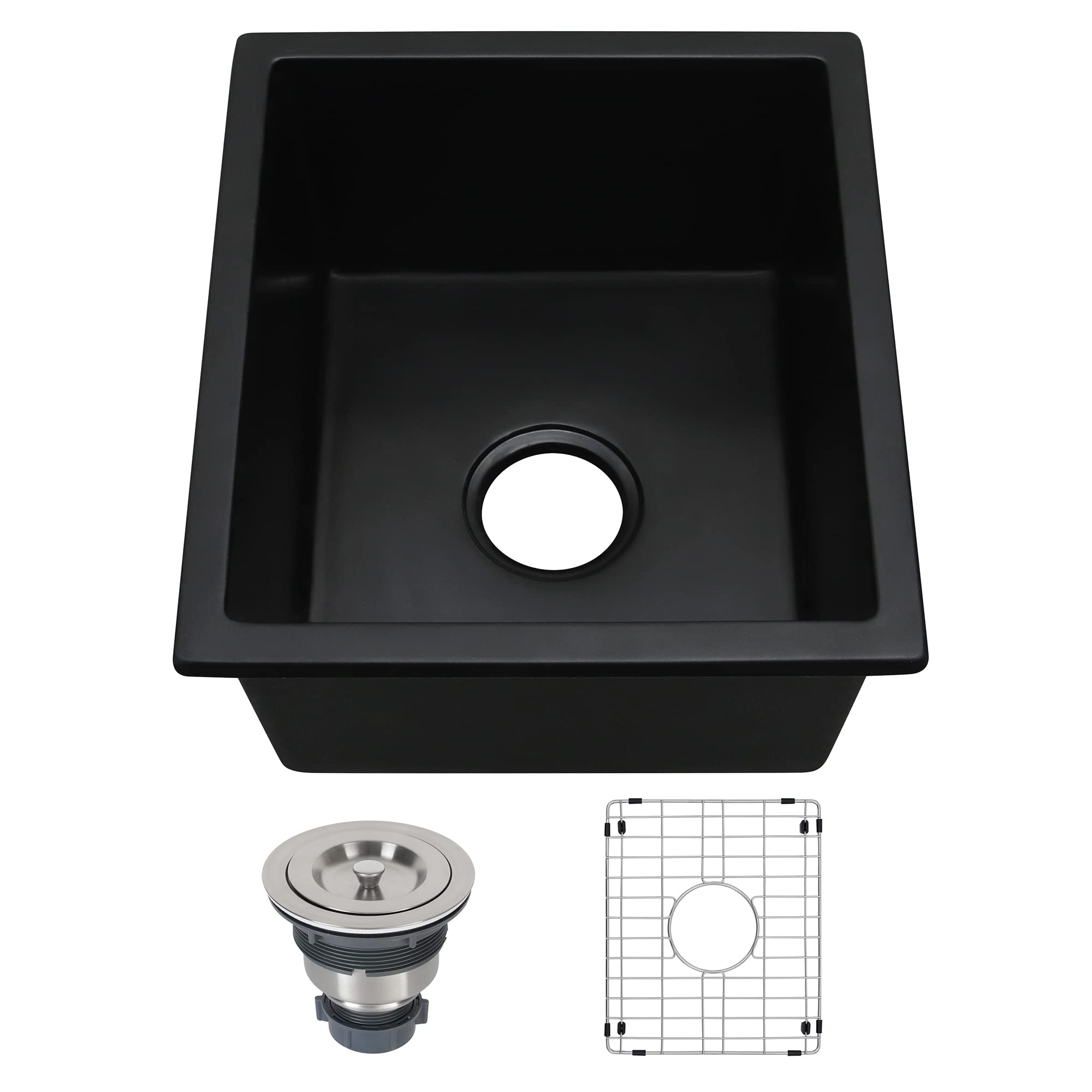Black Granite Composite Undermount Bar Sink 15x17 Inch - Small RV Kitchen Sink for Tiny Homes, Campers & Outdoor Bars | Durable & Stylish Sink Solution