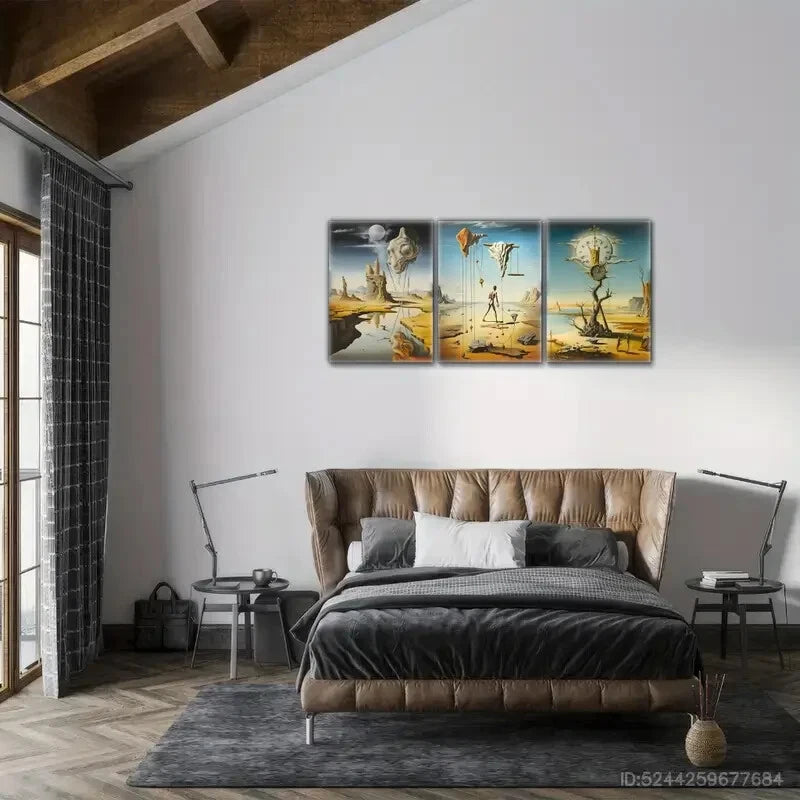 3-Piece Abstract Art Prints - Surreal Neutral Toned Metal Wall Art - Ready to Hang - Perfect for Living Room, Bedroom & Office Decor