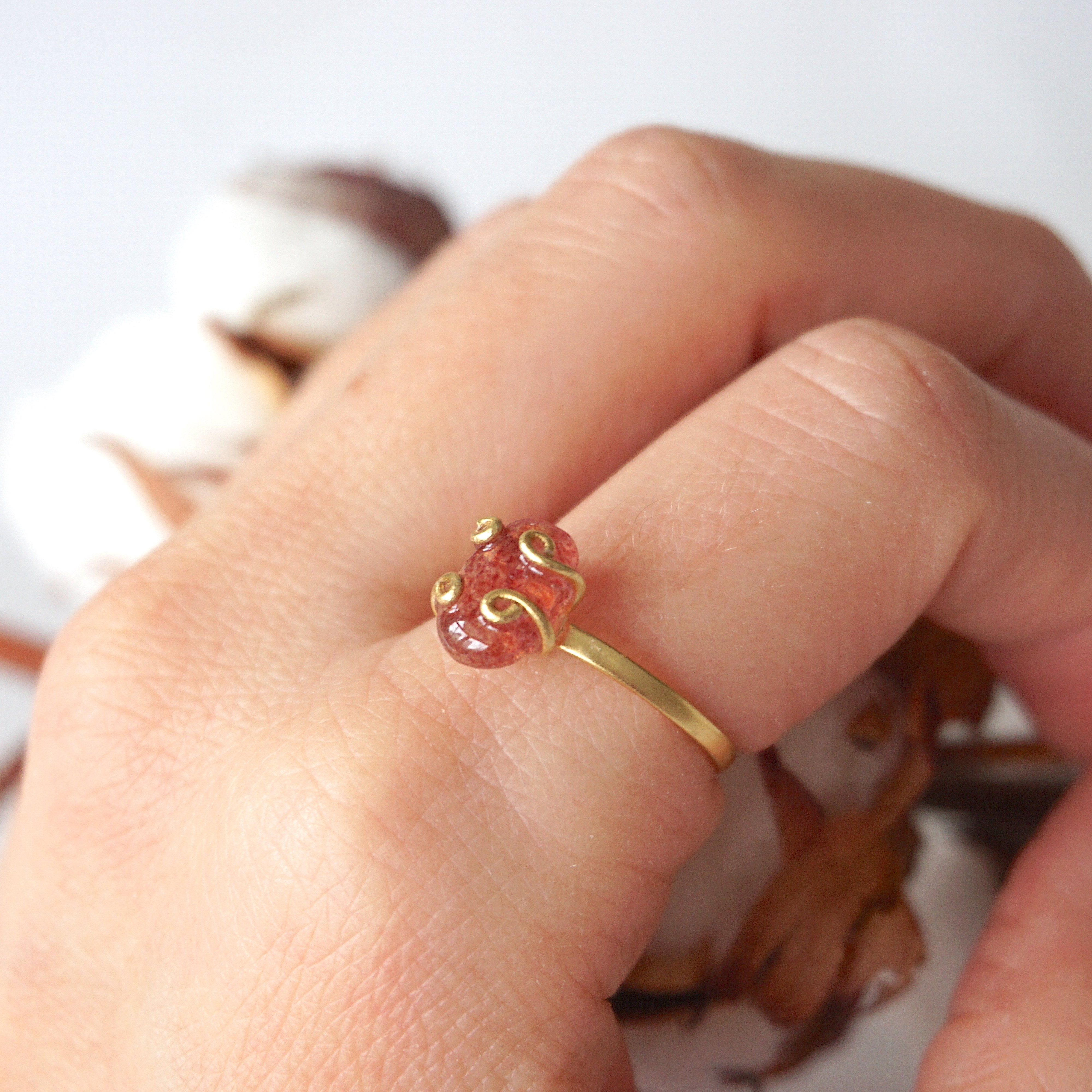 Strawberry Quartz Adjustable Ring 14k Gold Filled - Elegant Jewelry for Women, Perfect for Everyday Wear, Gifts & Special Occasions