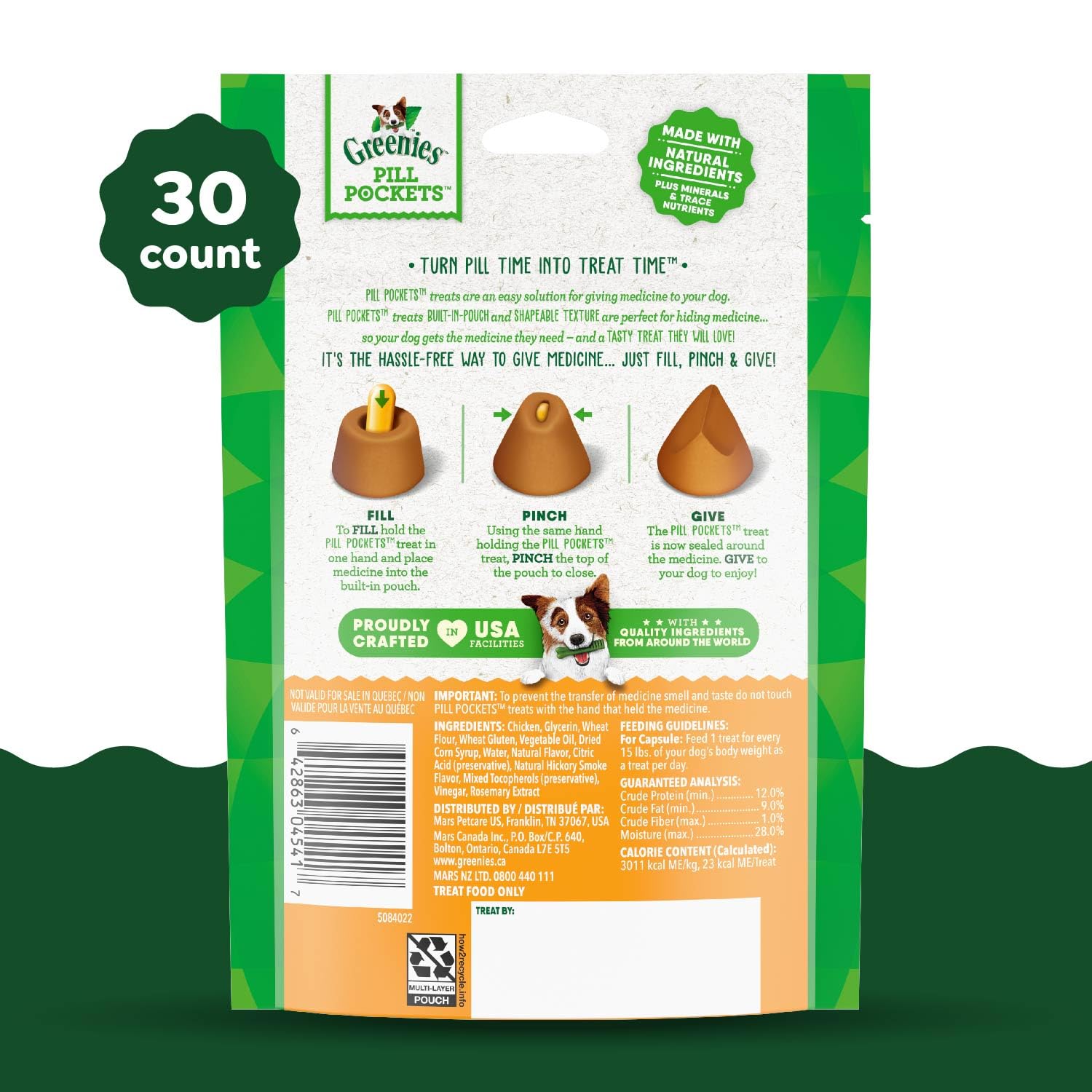 Greenies Pill Pockets for Dogs - Natural Soft Dog Treats with Chicken Flavor, Capsule Size (6 Pack, 180 Treats) | Easy Medication for Picky Eaters & Senior Dogs