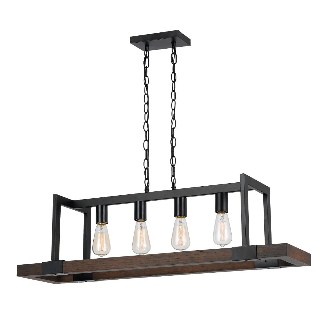 Cal Lighting 60W X 4 Antonio Wood Chandelier - Rustic Farmhouse Ceiling Light Fixture for Dining Room, Living Room & Bedroom
