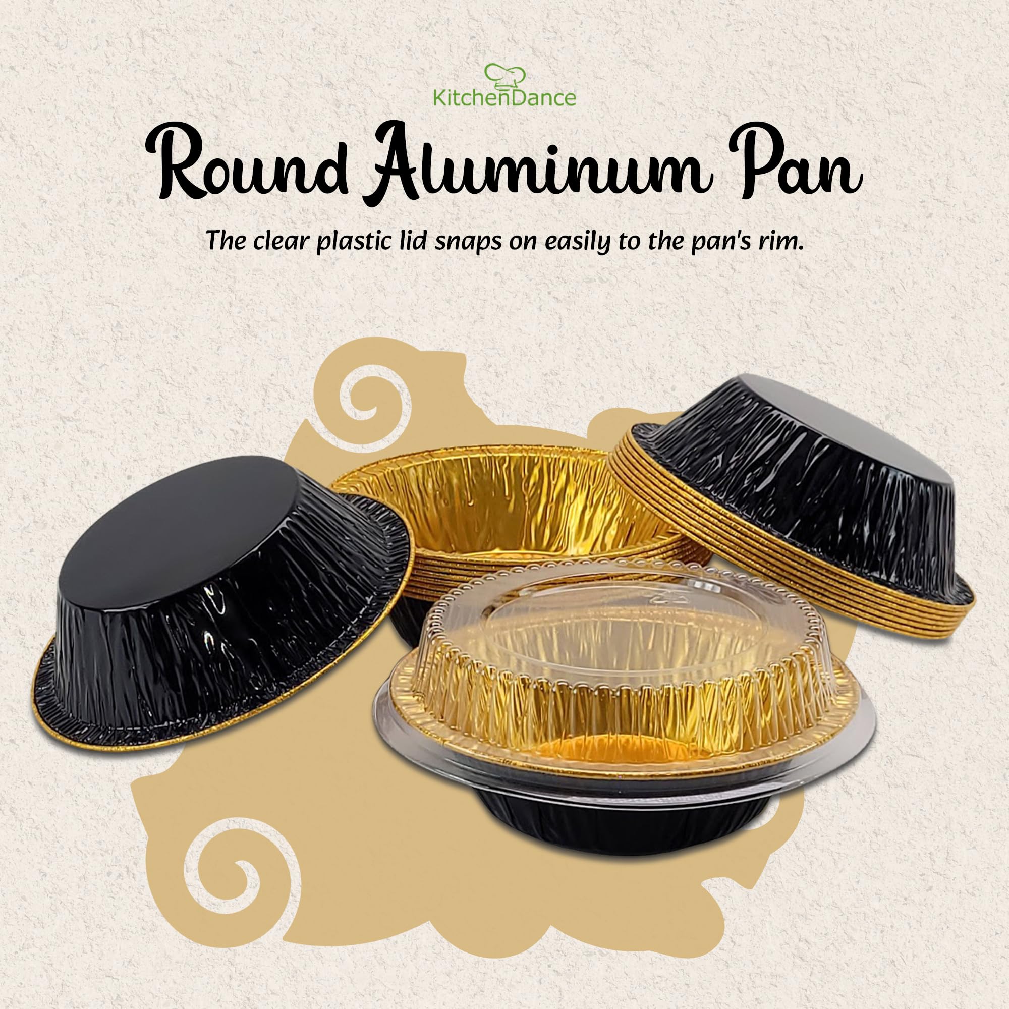 KitchenDance 5 Inch Mini Pie Tins with Lids - Premium Aluminum Baking Pans for Pies, Tarts, Cobblers & Cakes - Reusable & Dishwasher Safe - Perfect for Home Bakers, Holiday Desserts & Party Treats (500, B & G)