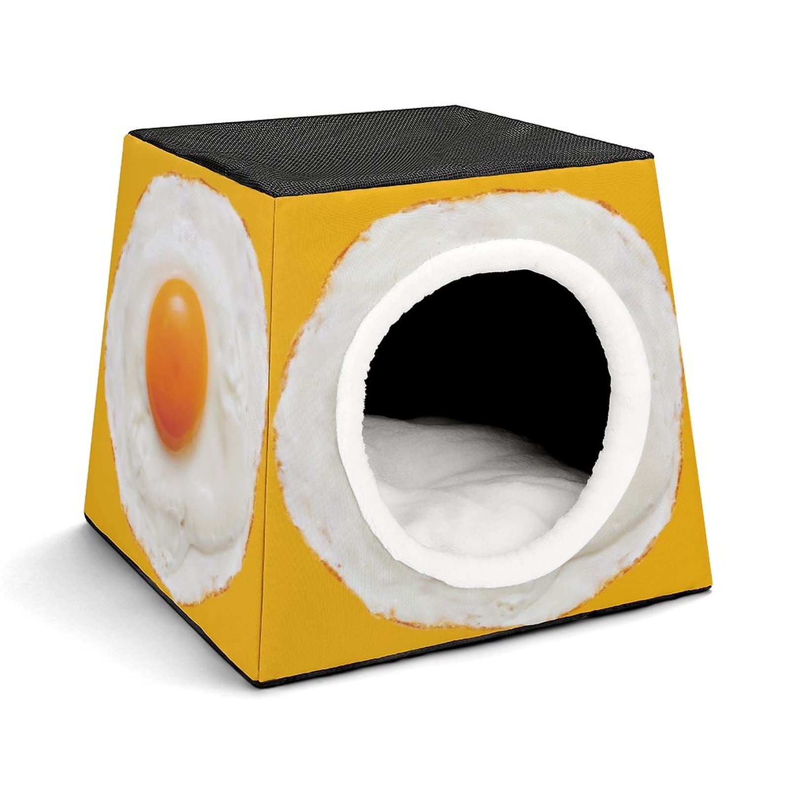 Printed Cat Cube Kitty House - Indoor Cat Bed & Small Dog Shelter - Warm & Cozy Fried Egg Design Pet Sofa for Living Room, Bedroom & Play Areas