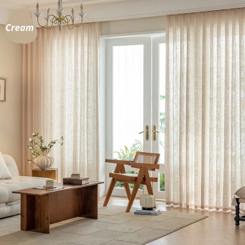 Custom Willow Gauze Tree Textured Jacquard Sheer Curtains - Elegant Window Treatments for Living Room, Bedroom & Home Decor
