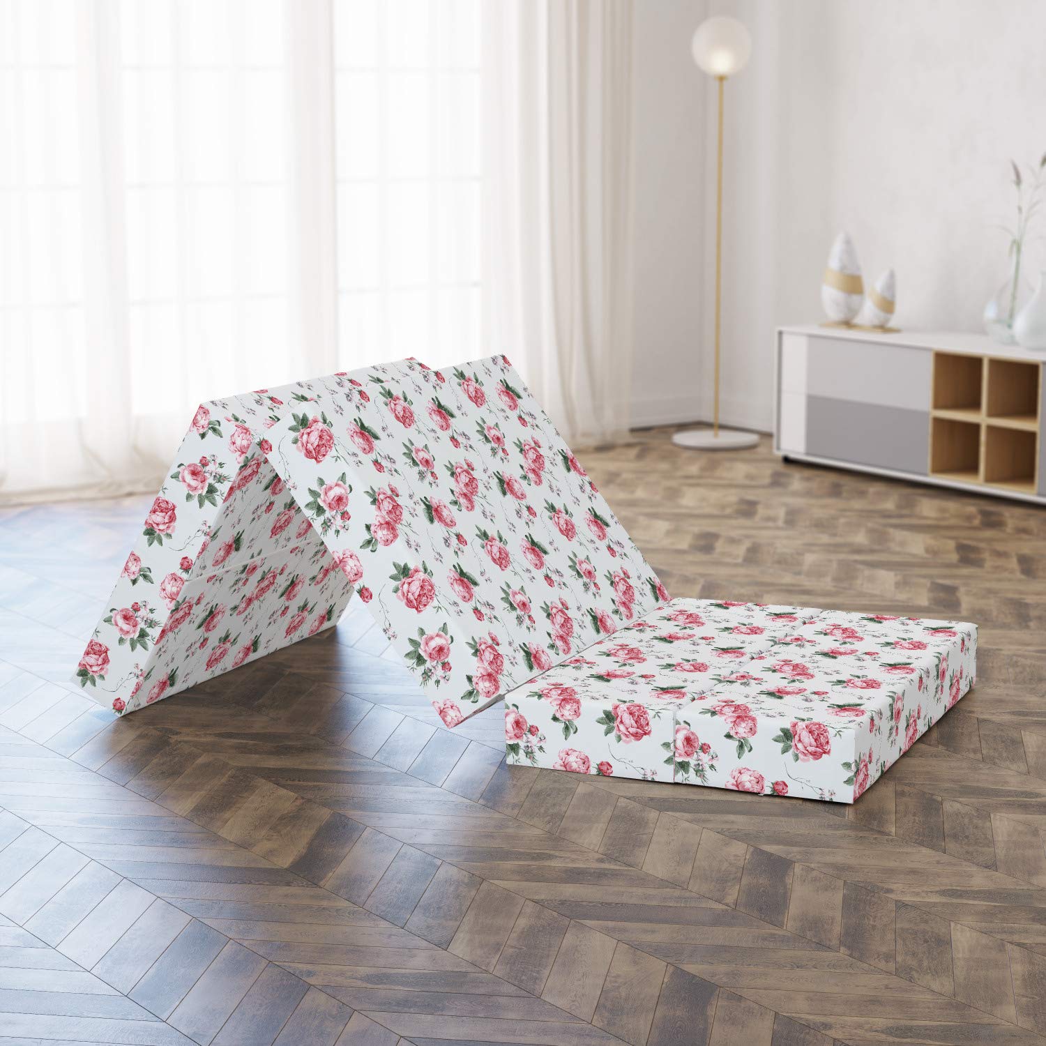 Ambesonne Rose Foldable Mattress - Pink Blossom English Floral Design, 74.8