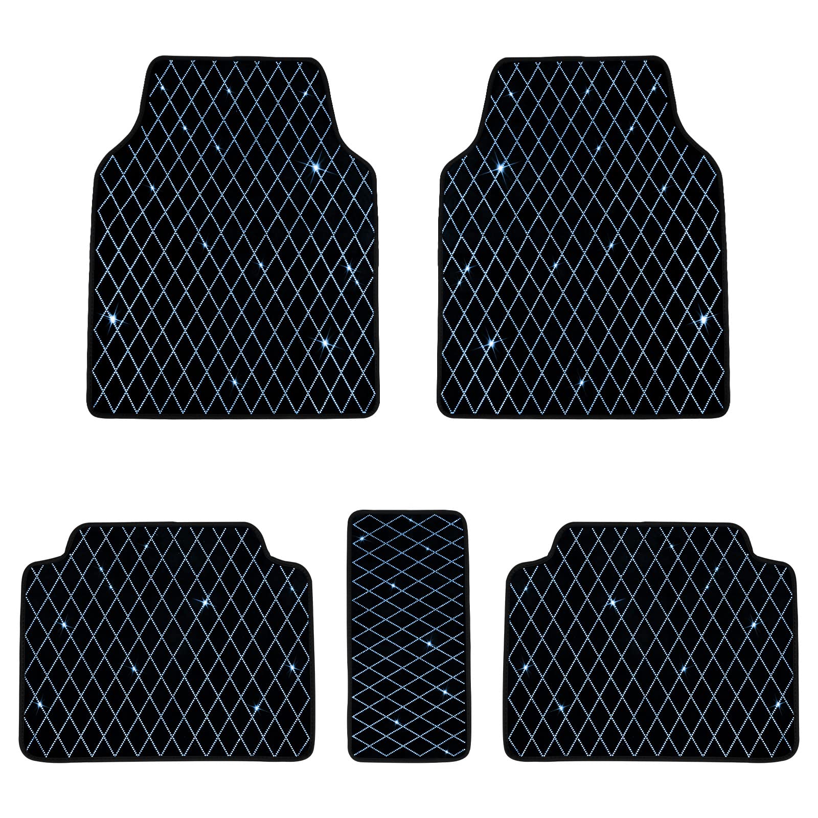 Premium Waterproof Anti-Slip Car Floor Mats for Women - Rhinestone Decorated Universal Fit for Cars, Trucks, Vans & SUVs (Set of 5, Blue) | Perfect for Daily Commute, Road Trips & Style Enhancement