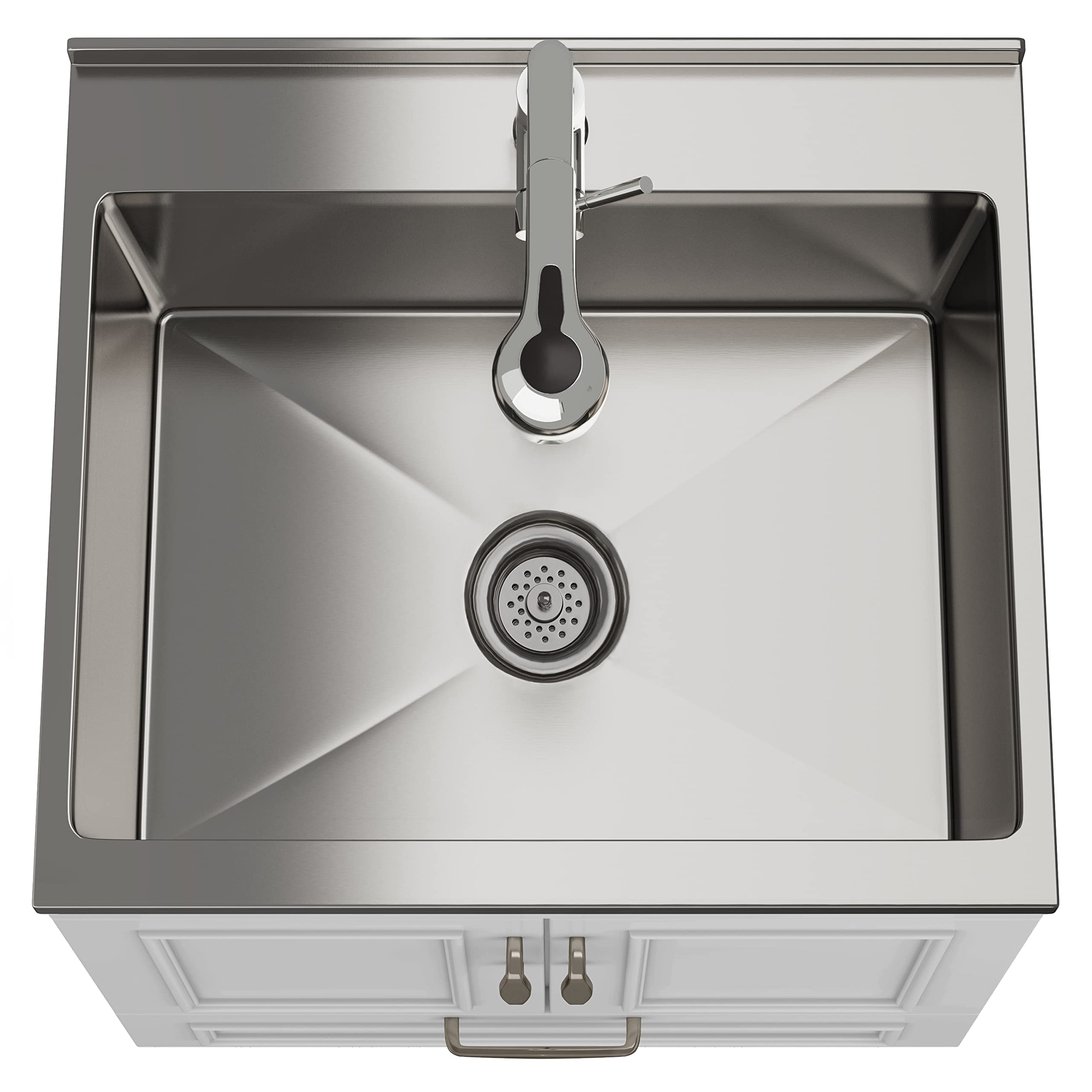 SIMPLIHOME 24-inch White Utility Sink Cabinet with Faucet - Stainless Steel Laundry Sink & Storage Drawer - Perfect for Laundry Room, Garage, Mudroom, Basement & Workshop Organization