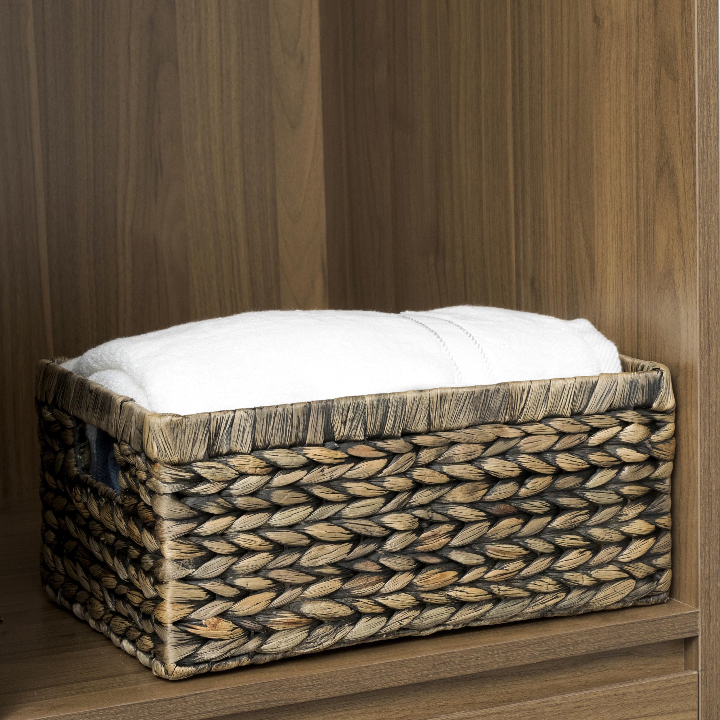 CENBOSS Large Black Wash Wicker Basket - 1PC Rattan Storage Basket for Shelves, Woven Seagrass Organizer | Perfect for Home Decor, Bathroom Storage & Closet Organization