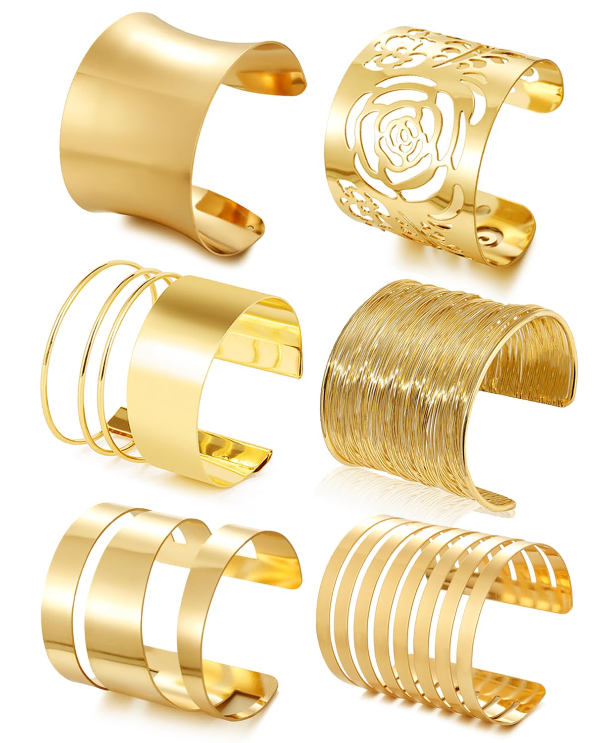 COLOYAN 6 PCS Gold Cuff Bangle Bracelets for Women - Adjustable Open Wide Wire Wrist Cuff Wrap Bracelets | Perfect for Parties, Weddings & Everyday Fashion Accessories