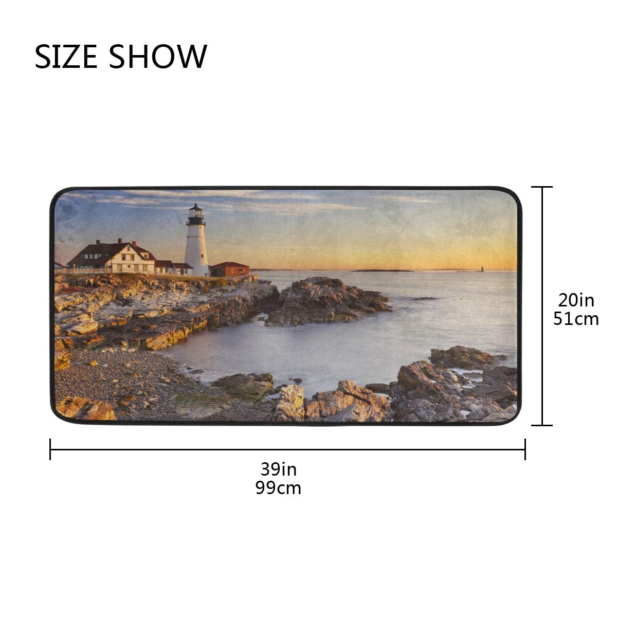 ALAZA Non-Slip Kitchen Floor Mat - Waterproof Beach Lighthouse Design Rug for Entryway, Hallway, Bathroom, Living Room & Bedroom - 39x20 Inches (1.7'x3.3') - Perfect for Coastal Decor, High Traffic Areas & Home Safety