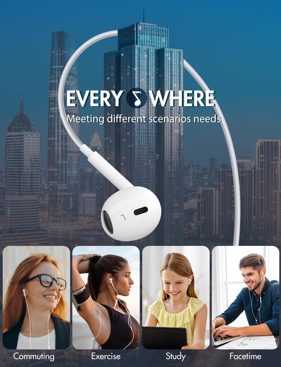Antool Wired Earbuds with Microphone - Ultra Clear Sound & Noise Cancellation for Calls, 3.5mm In-Ear Headphones Compatible with iPhone, iPad, Android, Laptop, PC (2 Pack) - Perfect for Work, Gaming, Music & Online Classes