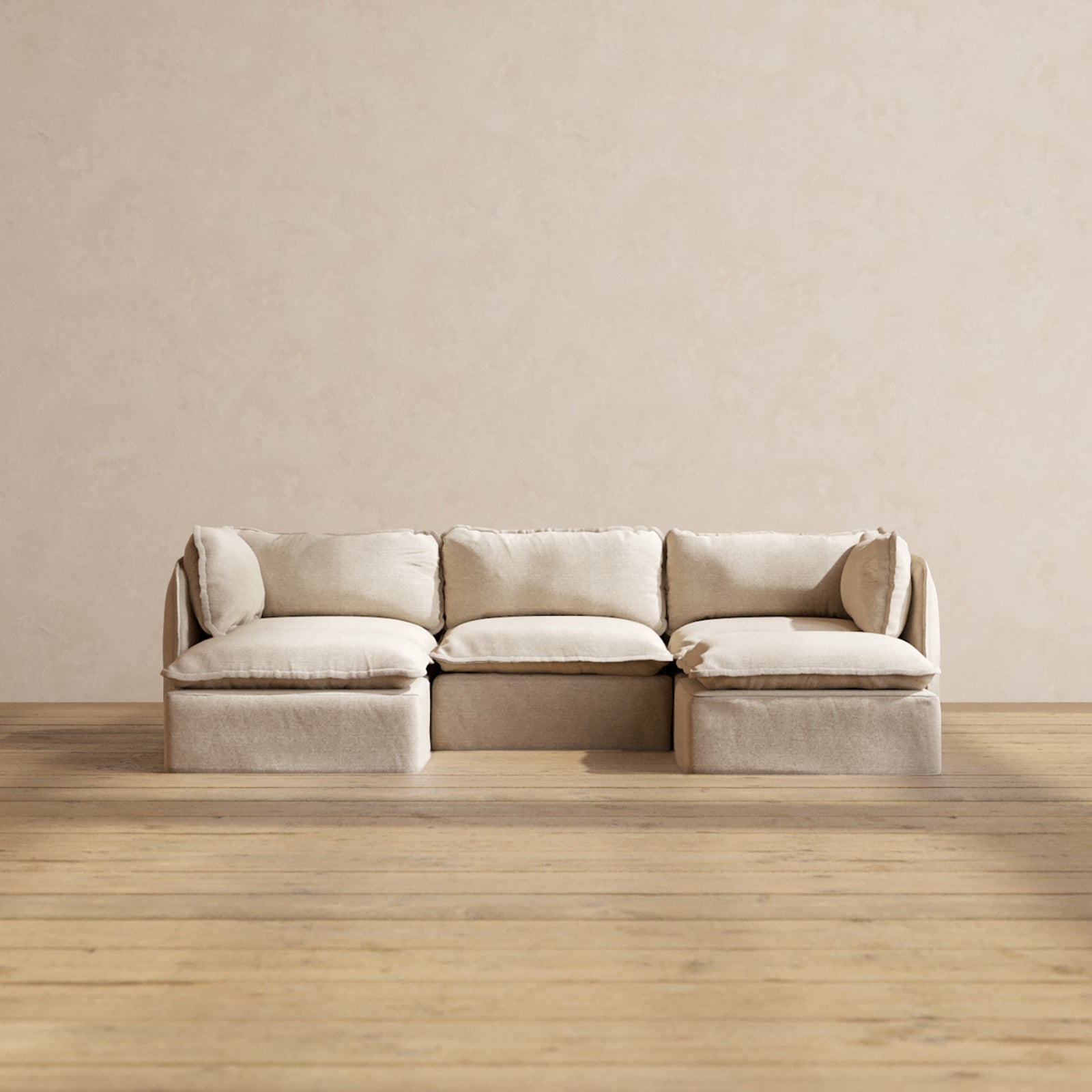 Modular Performance 3-Seater U-Shaped Sectional Sofa in Oat Fabric | Comfortable Blend for Living Room, Family Room & Home Theater
