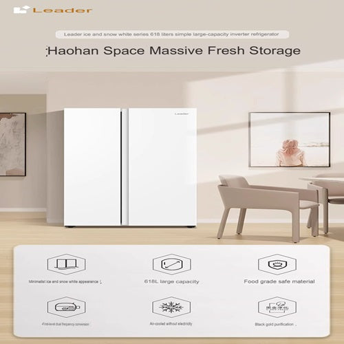 Haier BCD-618WGLSSEDW9 Side by Side Refrigerator 618L White - Energy Efficient Large Capacity Fridge for Home, Kitchen & Office Use